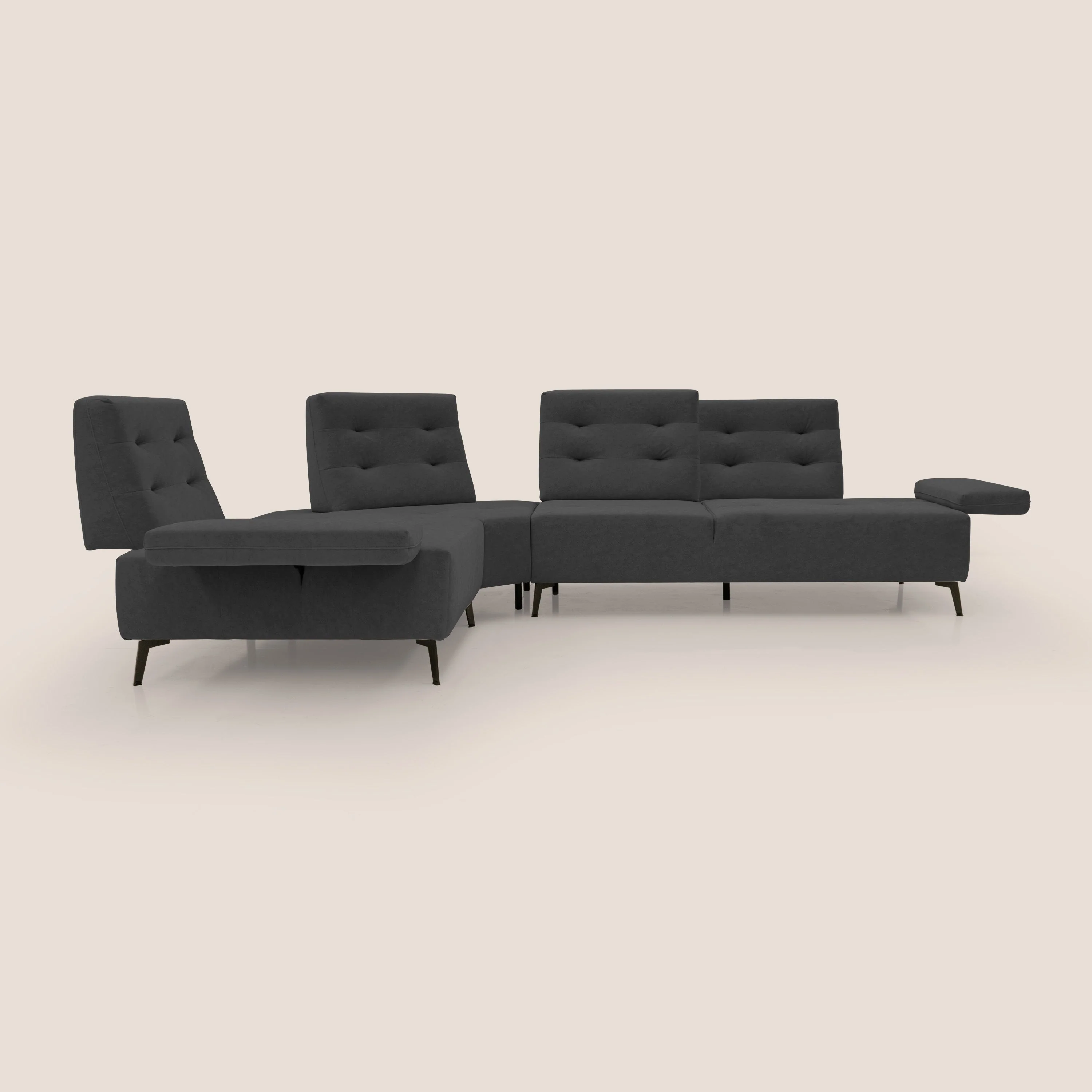 Lugano Canapé d'angle avec dossiers coulissants en velours doux T09 anthracite - Image 4