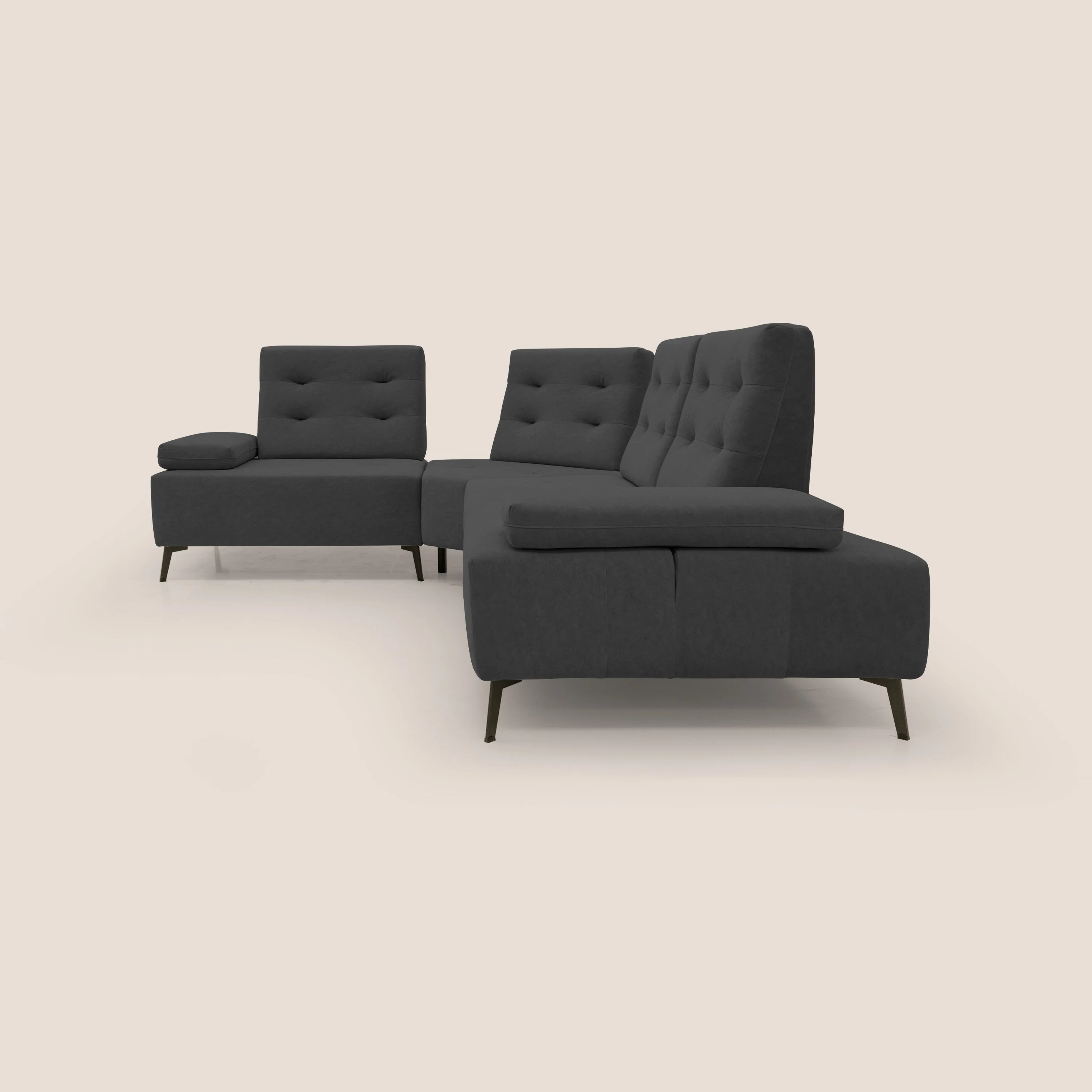 Lugano Canapé d'angle avec dossiers coulissants en velours doux T09 anthracite - Image 8