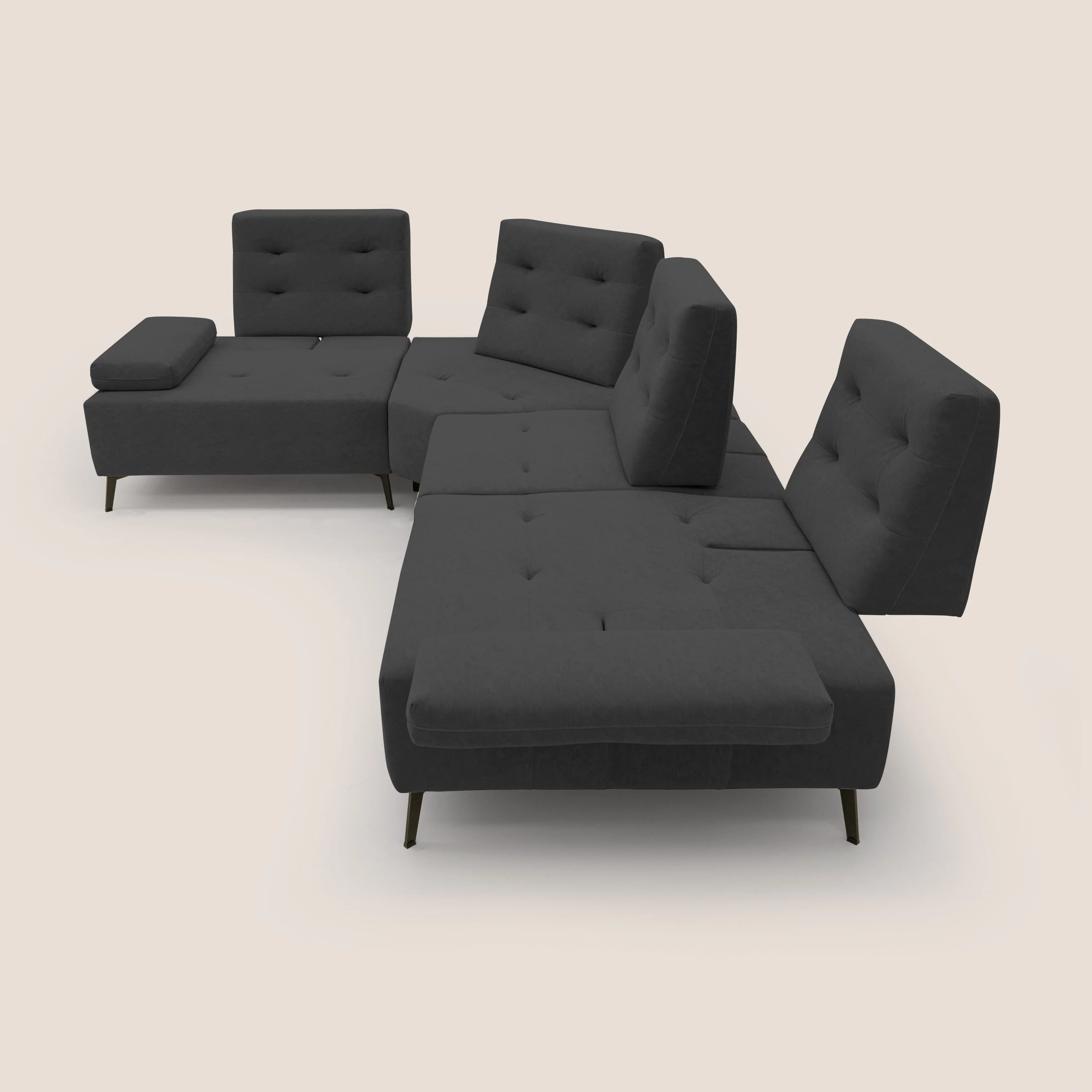 Lugano Canapé d'angle avec dossiers coulissants en velours doux T09 anthracite - Image 9