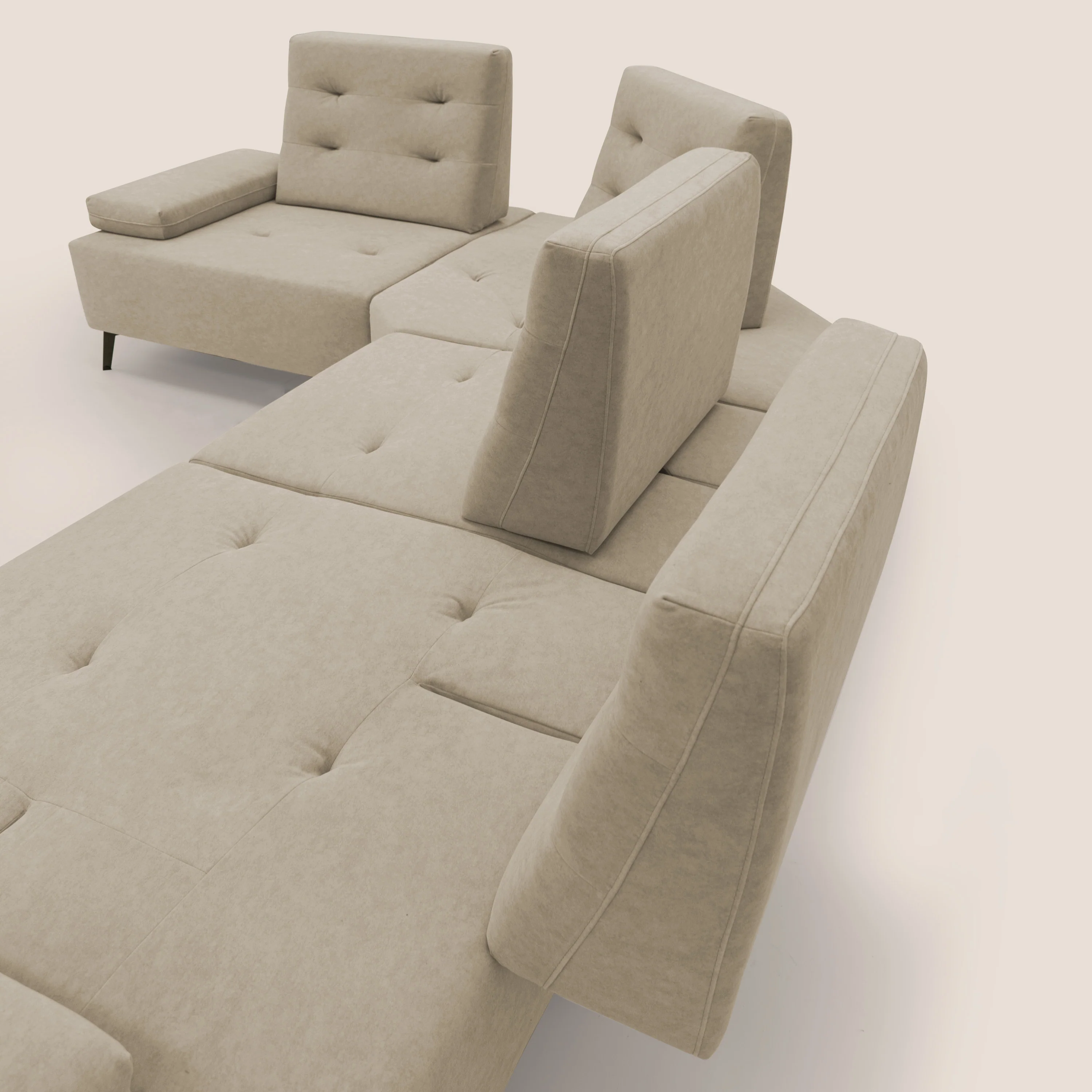 Lugano Canapé d'angle avec dossiers coulissants en velours doux T09 beige - Image 11