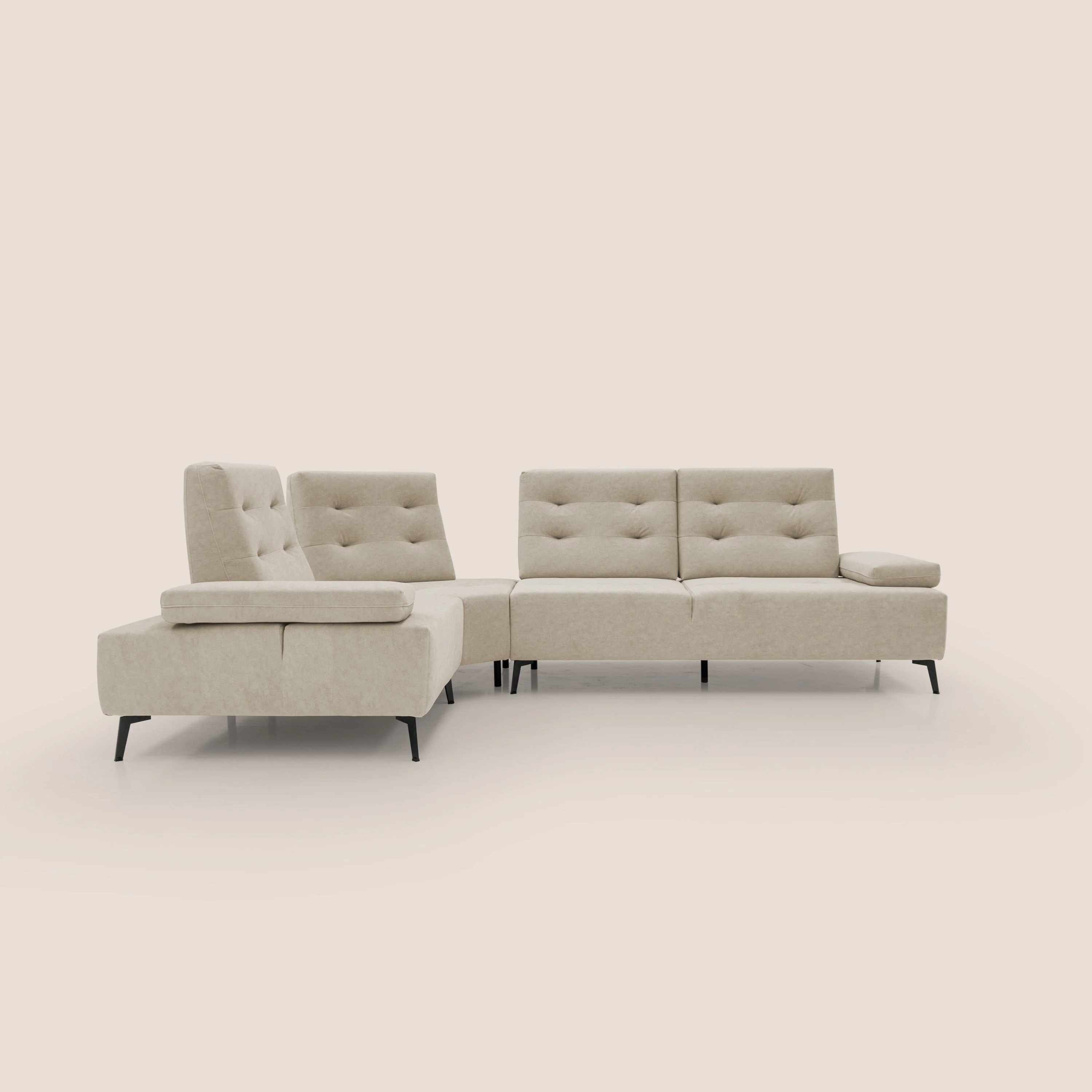 Lugano Canapé d'angle avec dossiers coulissants en velours doux T09 beige - Image 2