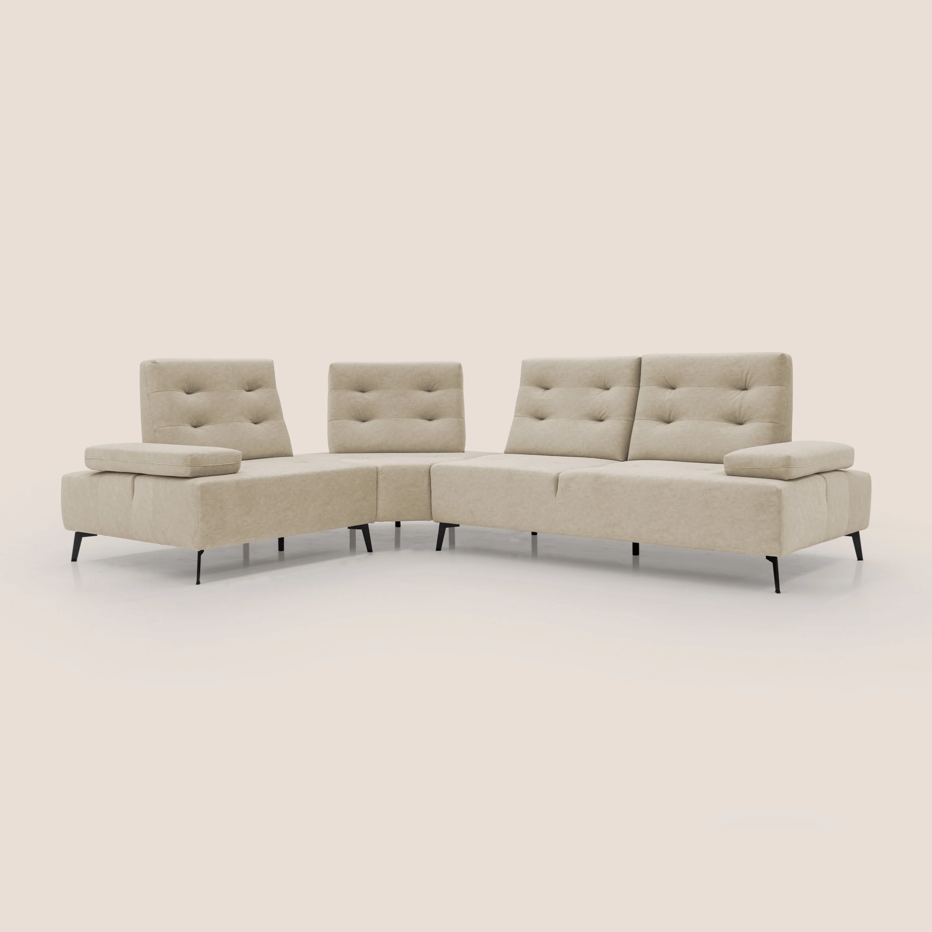 Lugano Canapé d'angle avec dossiers coulissants en velours doux T09 beige - Image 3