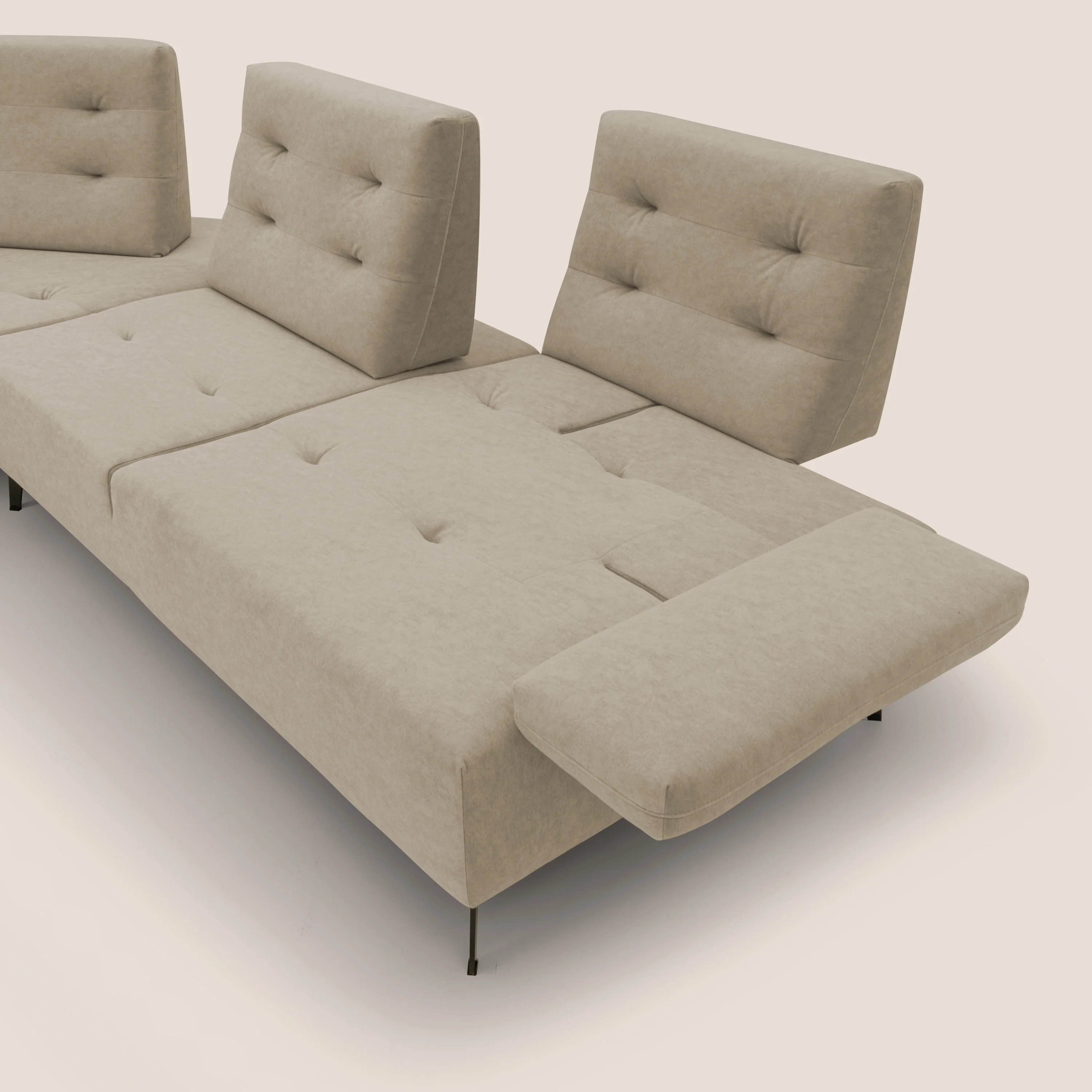 Lugano Canapé d'angle avec dossiers coulissants en velours doux T09 beige - Image 6