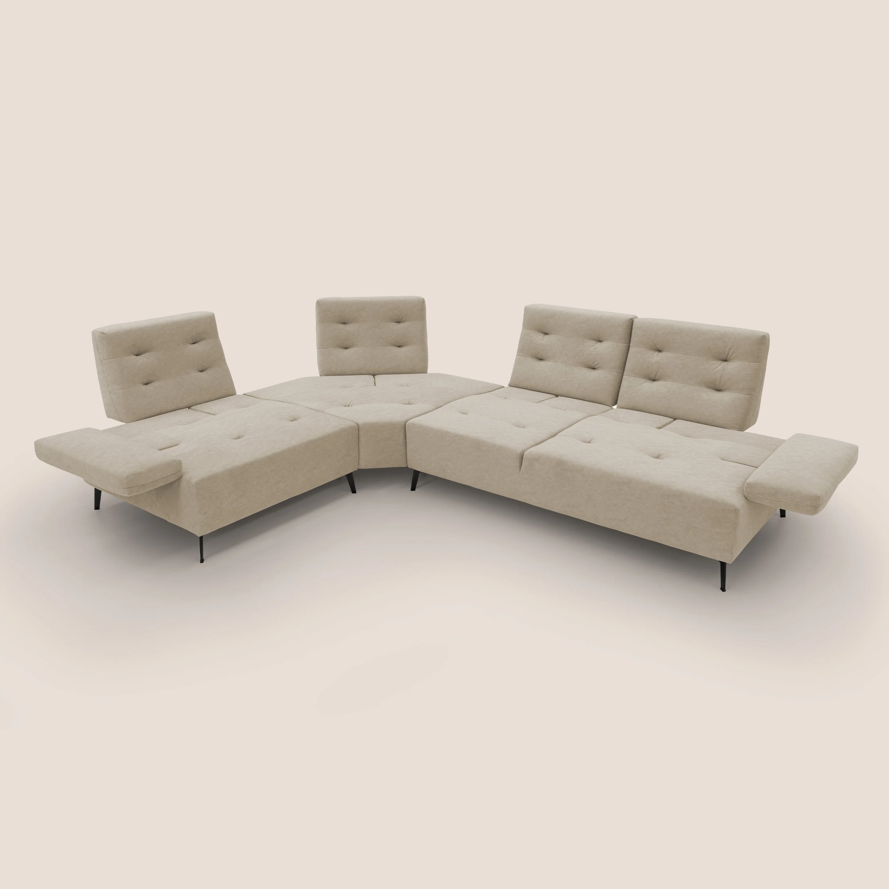 Lugano Canapé d'angle avec dossiers coulissants en velours doux T09 beige - Image 7