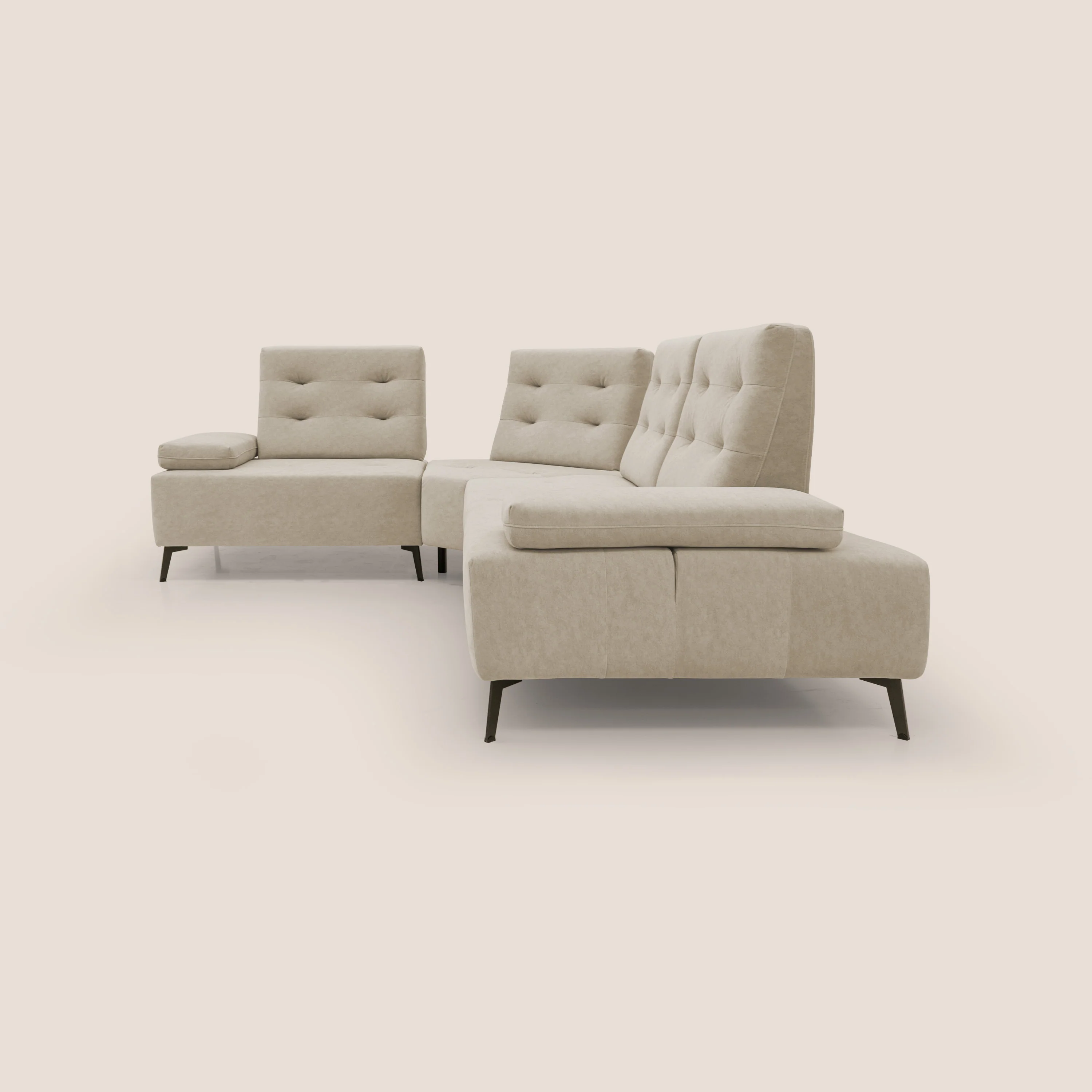 Lugano Canapé d'angle avec dossiers coulissants en velours doux T09 beige - Image 8