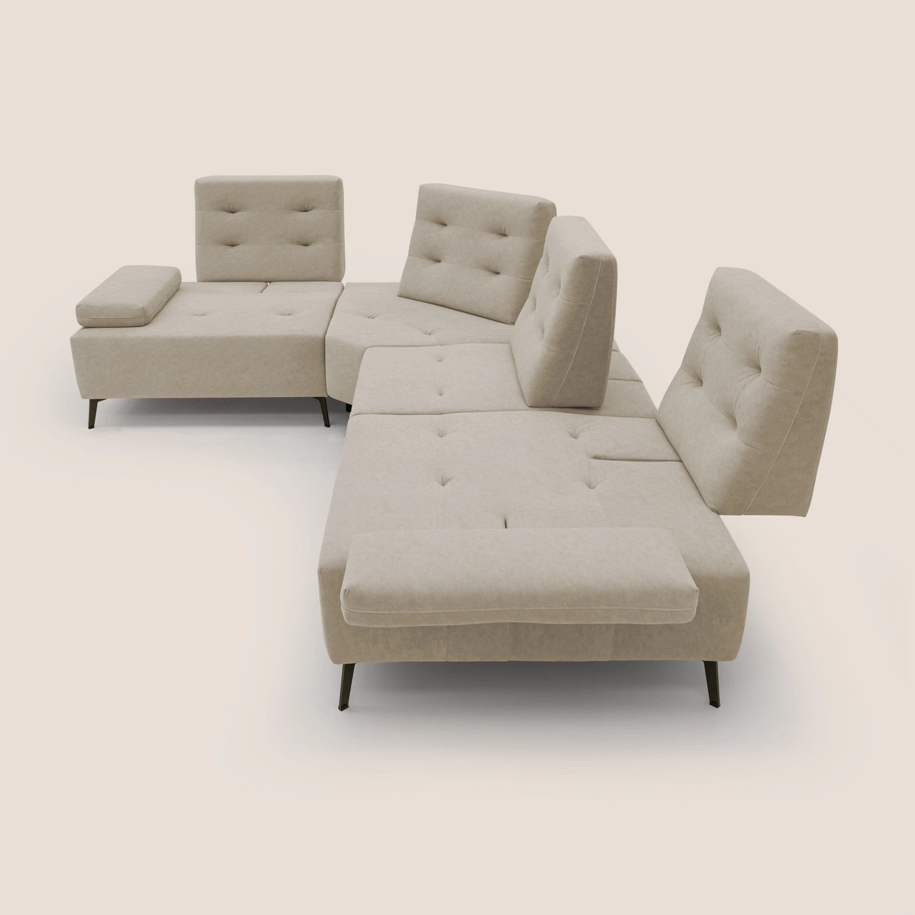 Lugano Canapé d'angle avec dossiers coulissants en velours doux T09 beige - Image 9