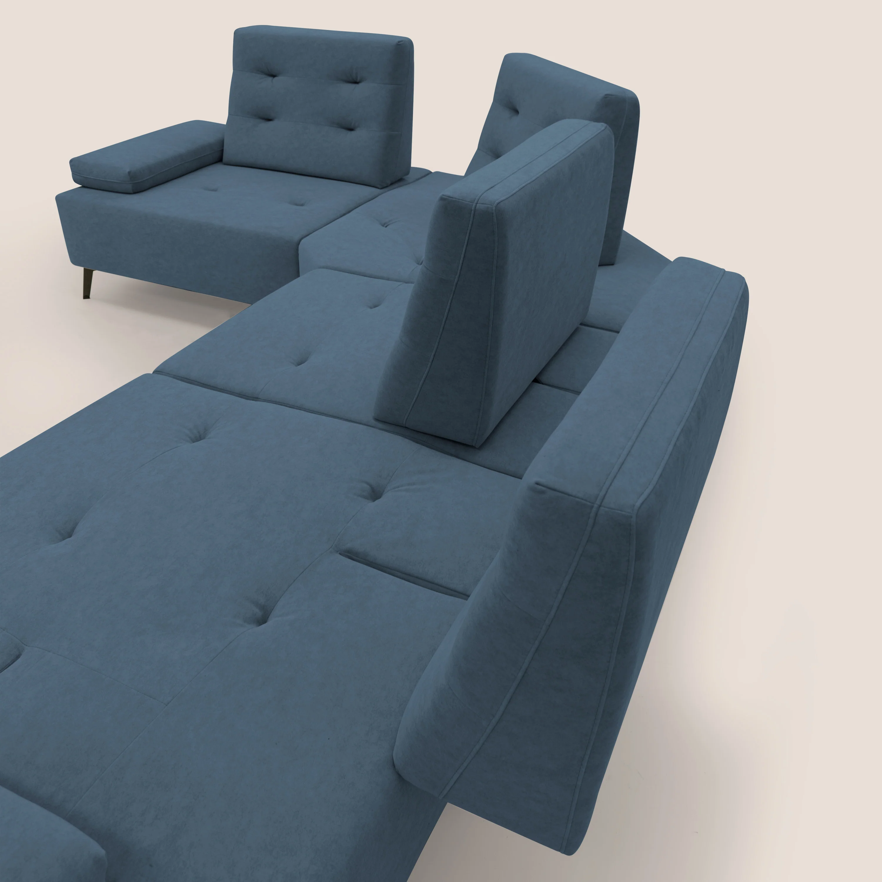 Lugano Divano angolare con schienali traslanti in microfibra effetto velluto T09 blu - Image 11