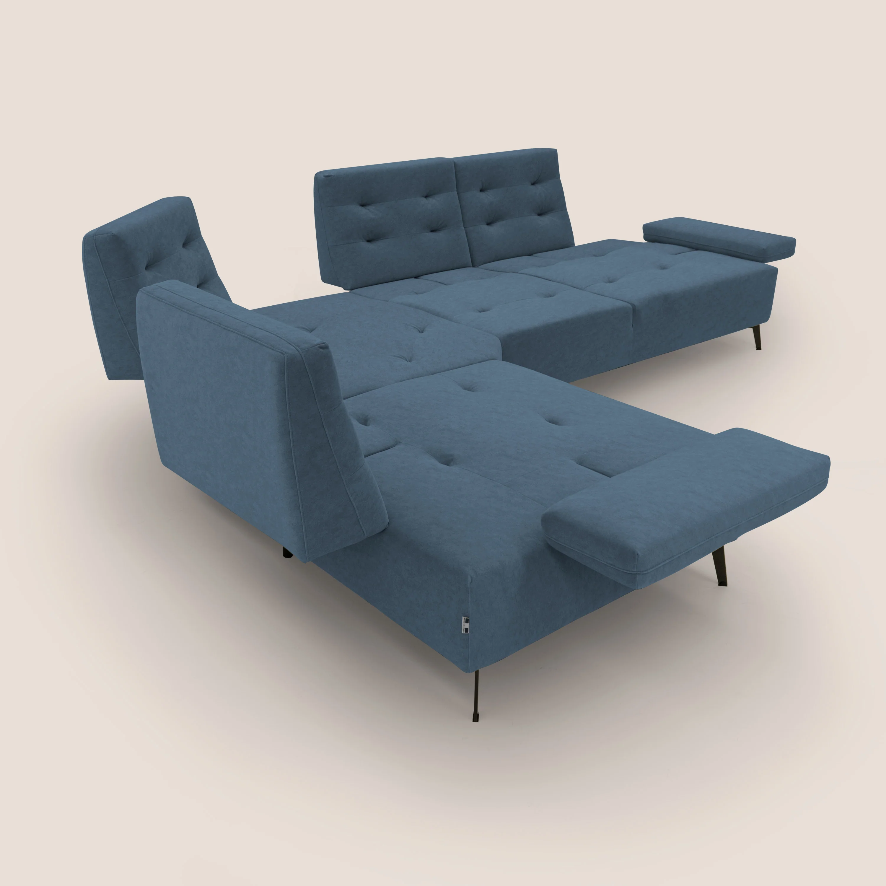 Lugano Divano angolare con schienali traslanti in microfibra effetto velluto T09 blu - Image 12
