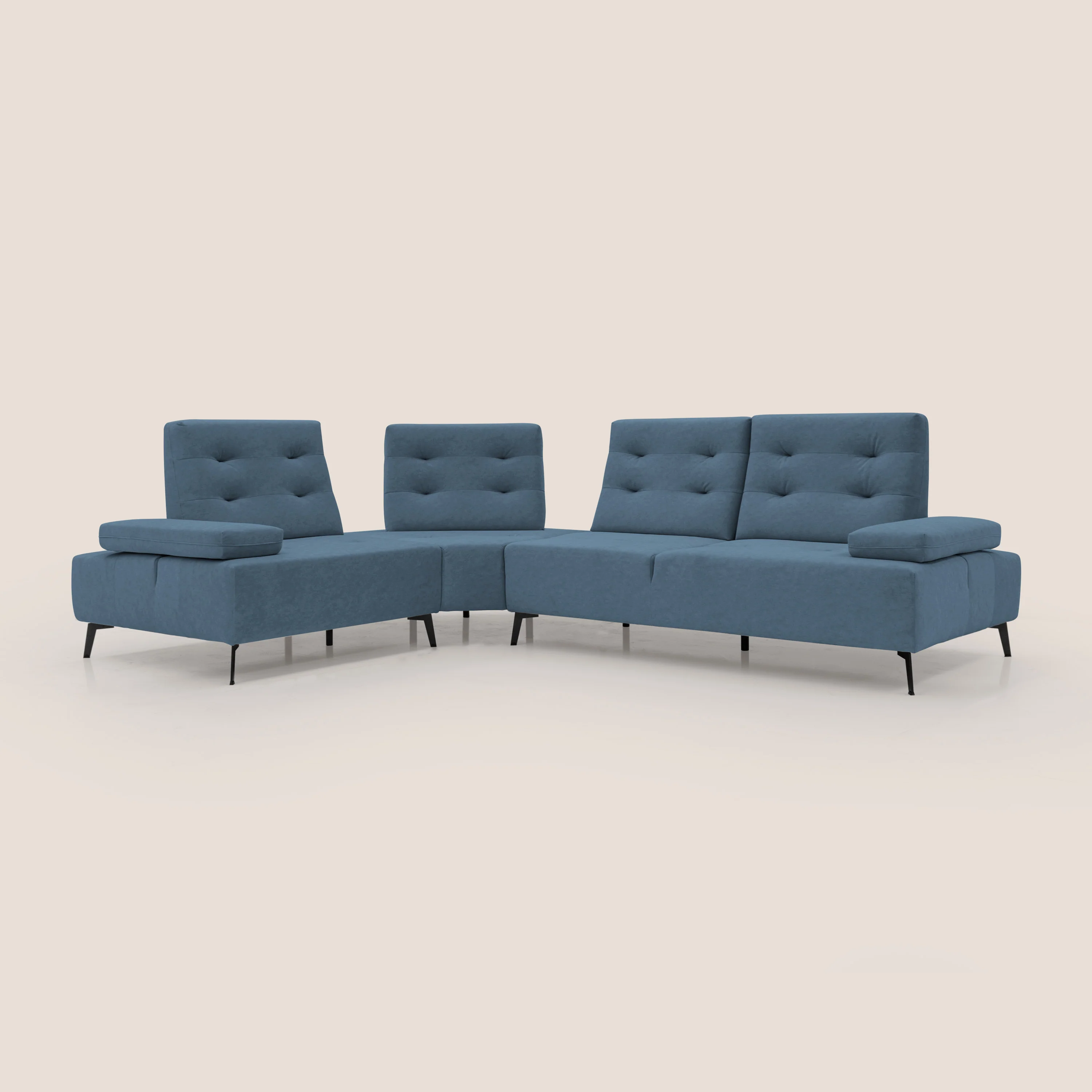Lugano Divano angolare con schienali traslanti in microfibra effetto velluto T09 blu - Image 3