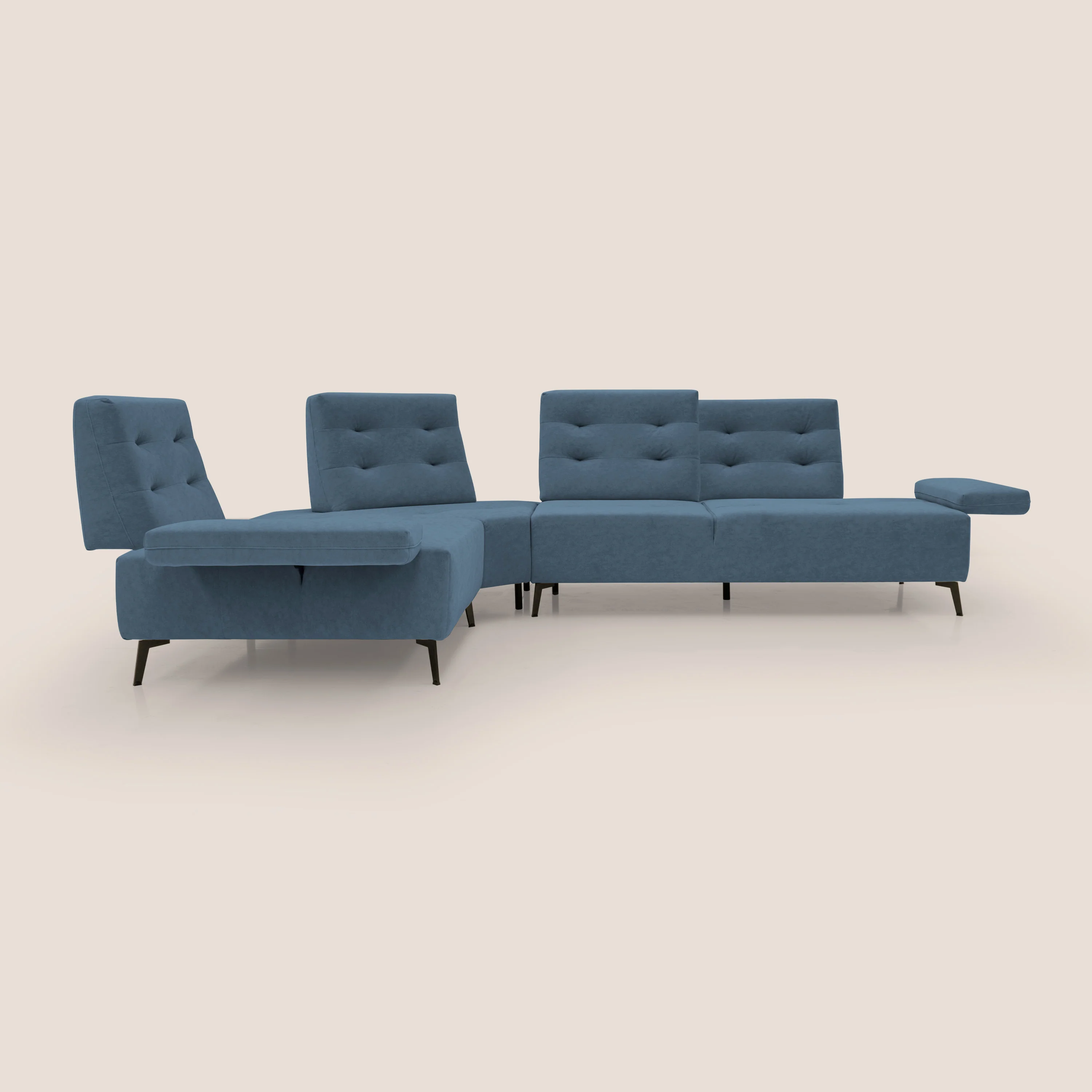 Lugano Divano angolare con schienali traslanti in microfibra effetto velluto T09 blu - Image 4