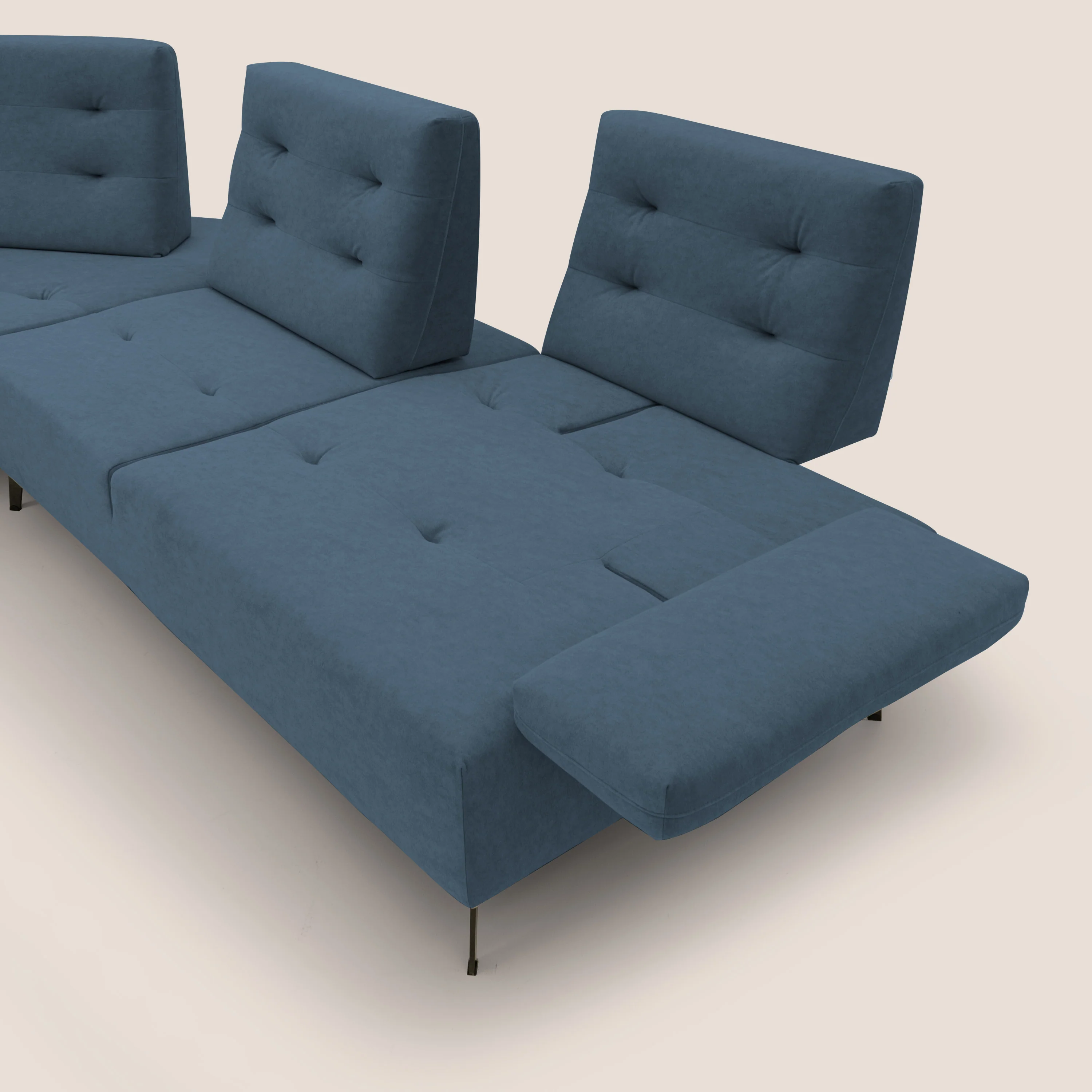 Lugano Divano angolare con schienali traslanti in microfibra effetto velluto T09 blu - Image 6
