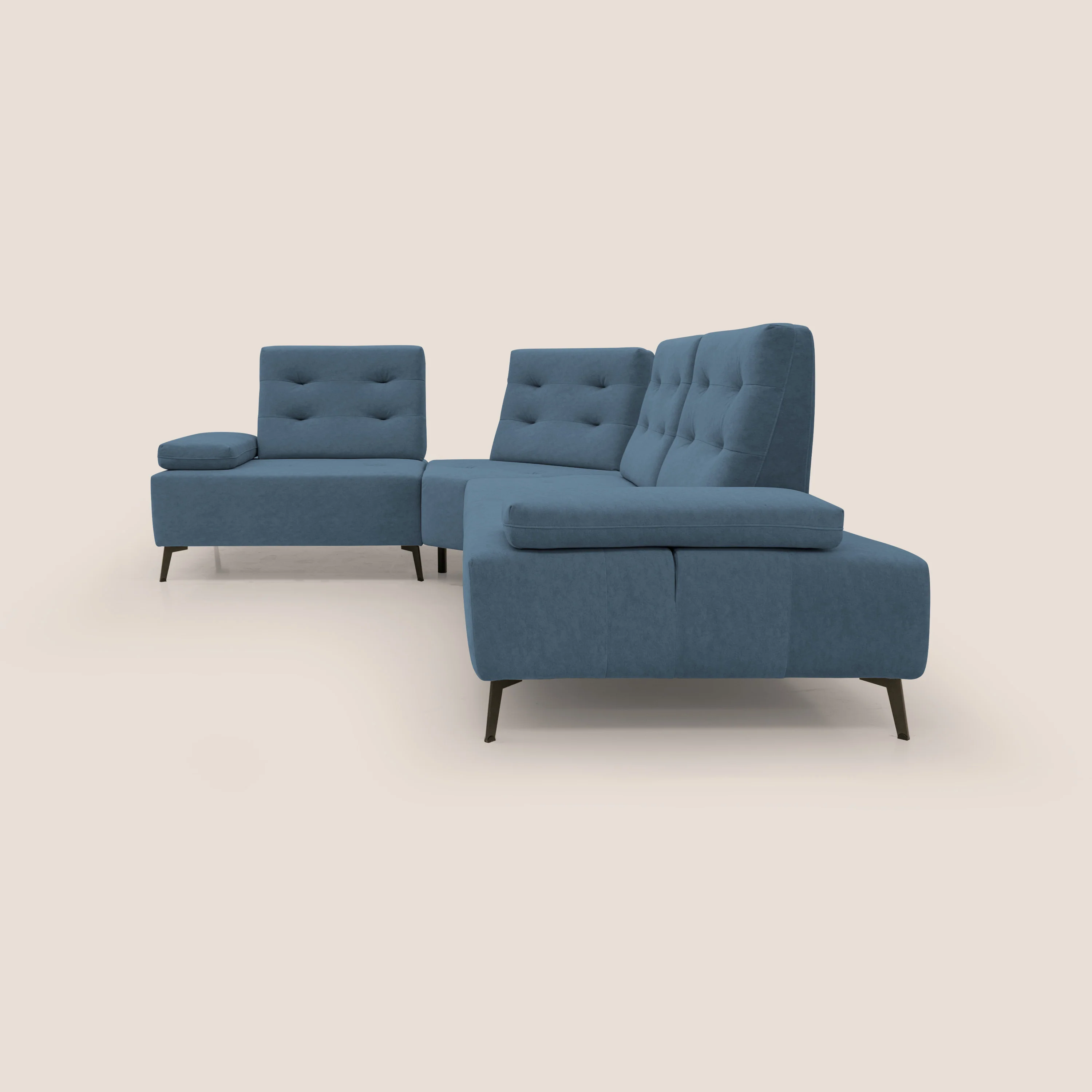 Lugano Divano angolare con schienali traslanti in microfibra effetto velluto T09 blu - Image 8