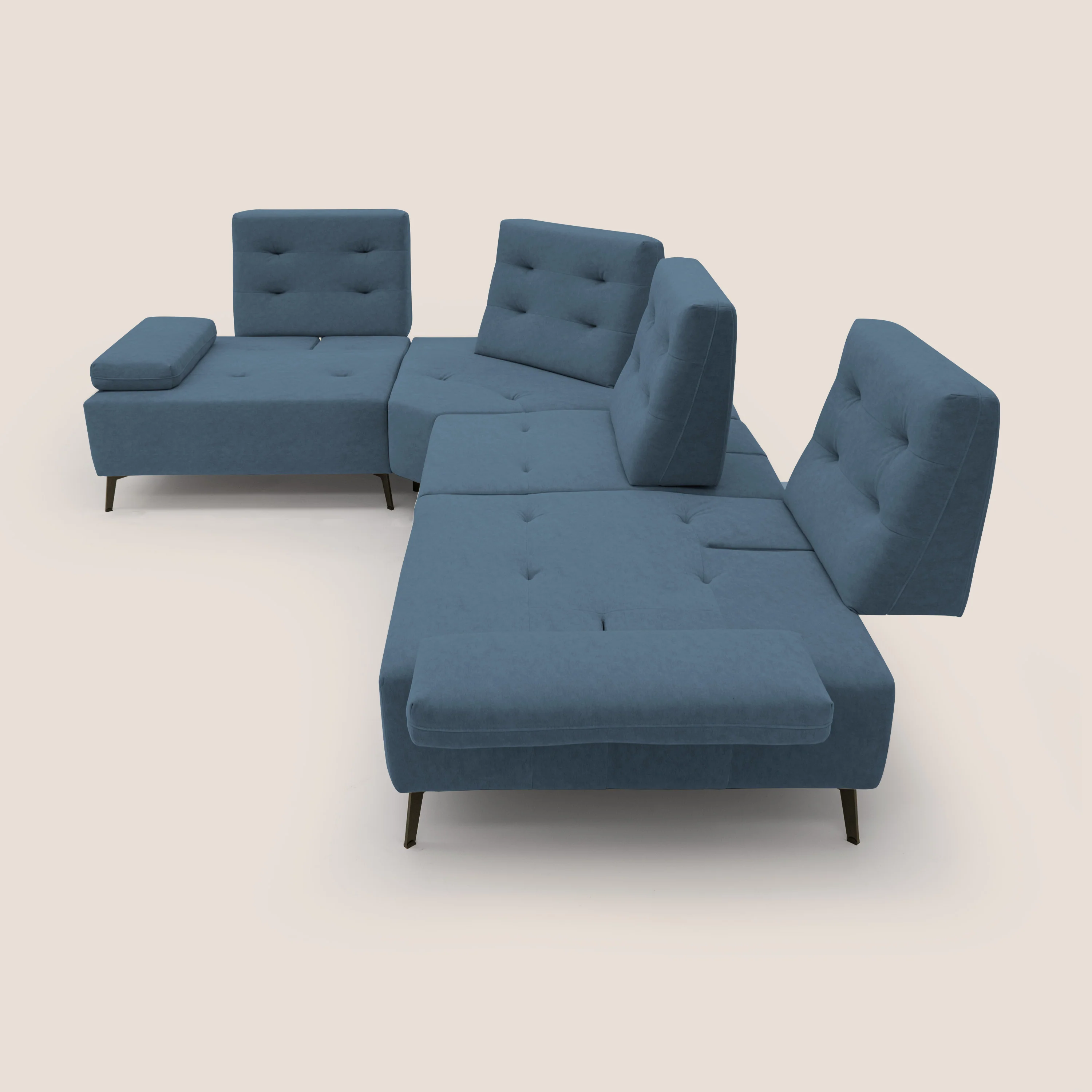 Lugano Divano angolare con schienali traslanti in microfibra effetto velluto T09 blu - Image 9