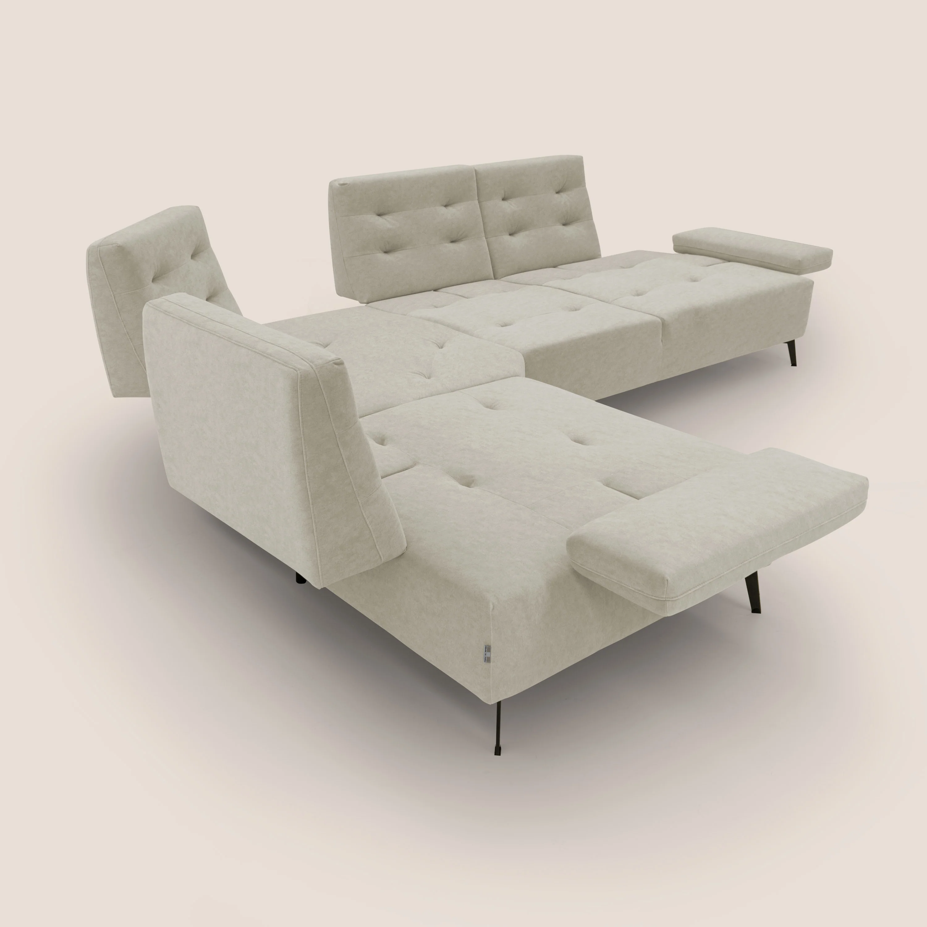 Lugano Canapé d'angle avec dossiers coulissants en velours doux T09 crème - Image 12