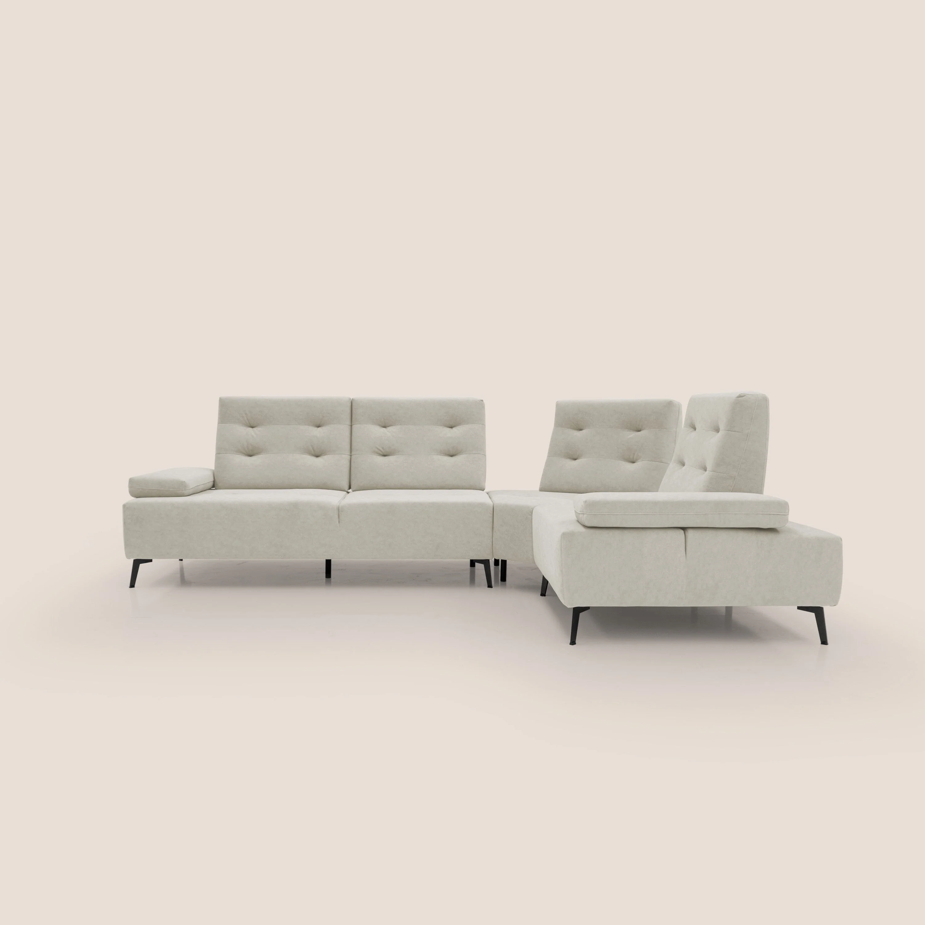 Lugano Canapé d'angle avec dossiers coulissants en velours doux T09 crème - Image 14