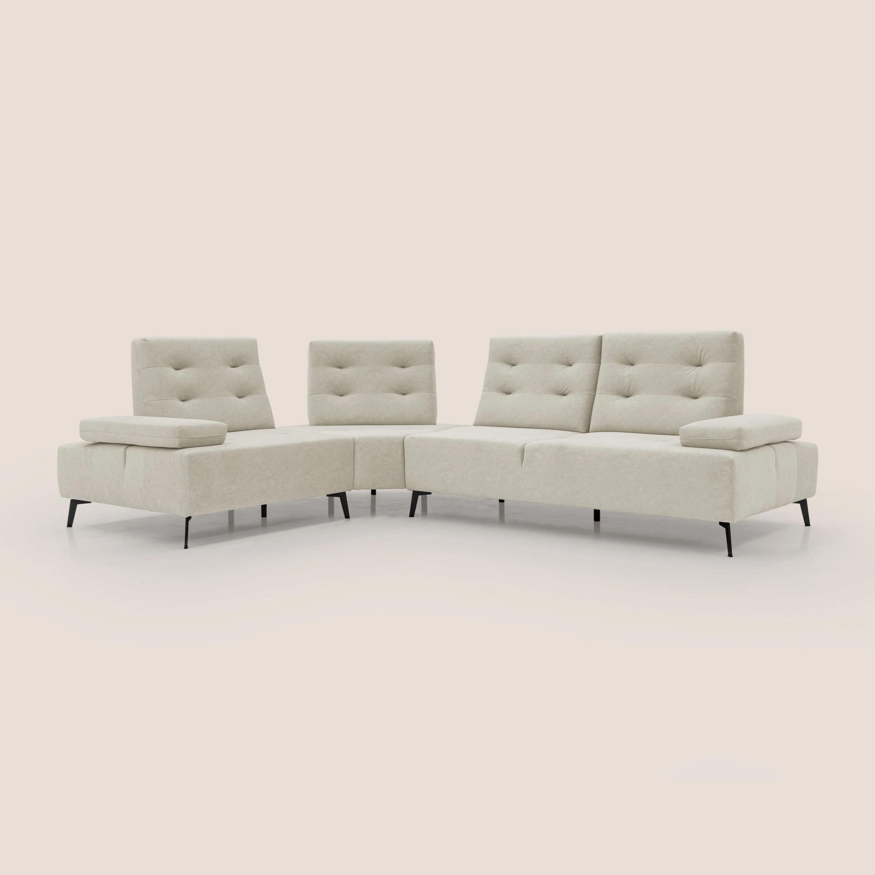Lugano Canapé d'angle avec dossiers coulissants en velours doux T09 crème - Image 3