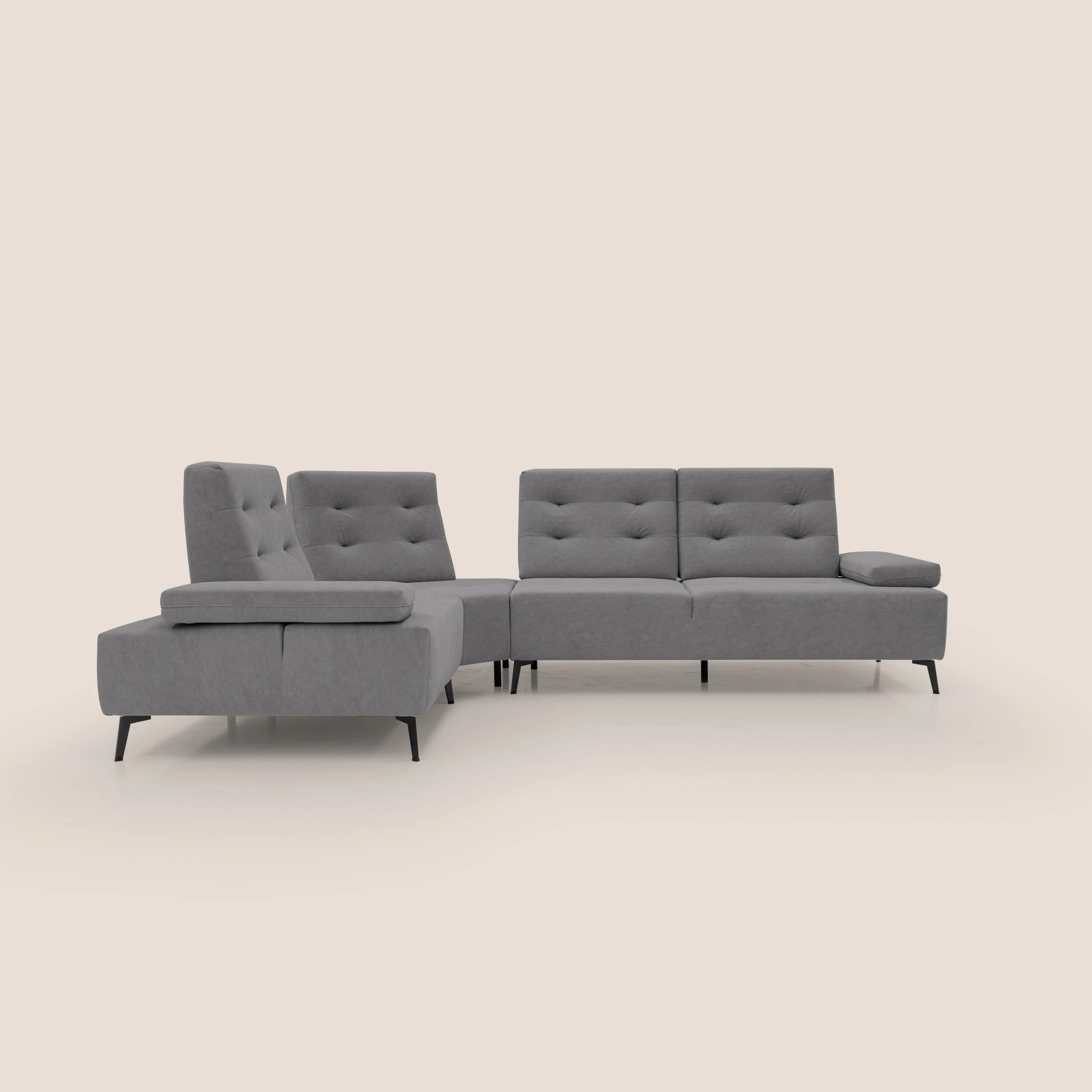 Lugano Canapé d'angle avec dossiers coulissants en velours doux T09 gris - Image 2