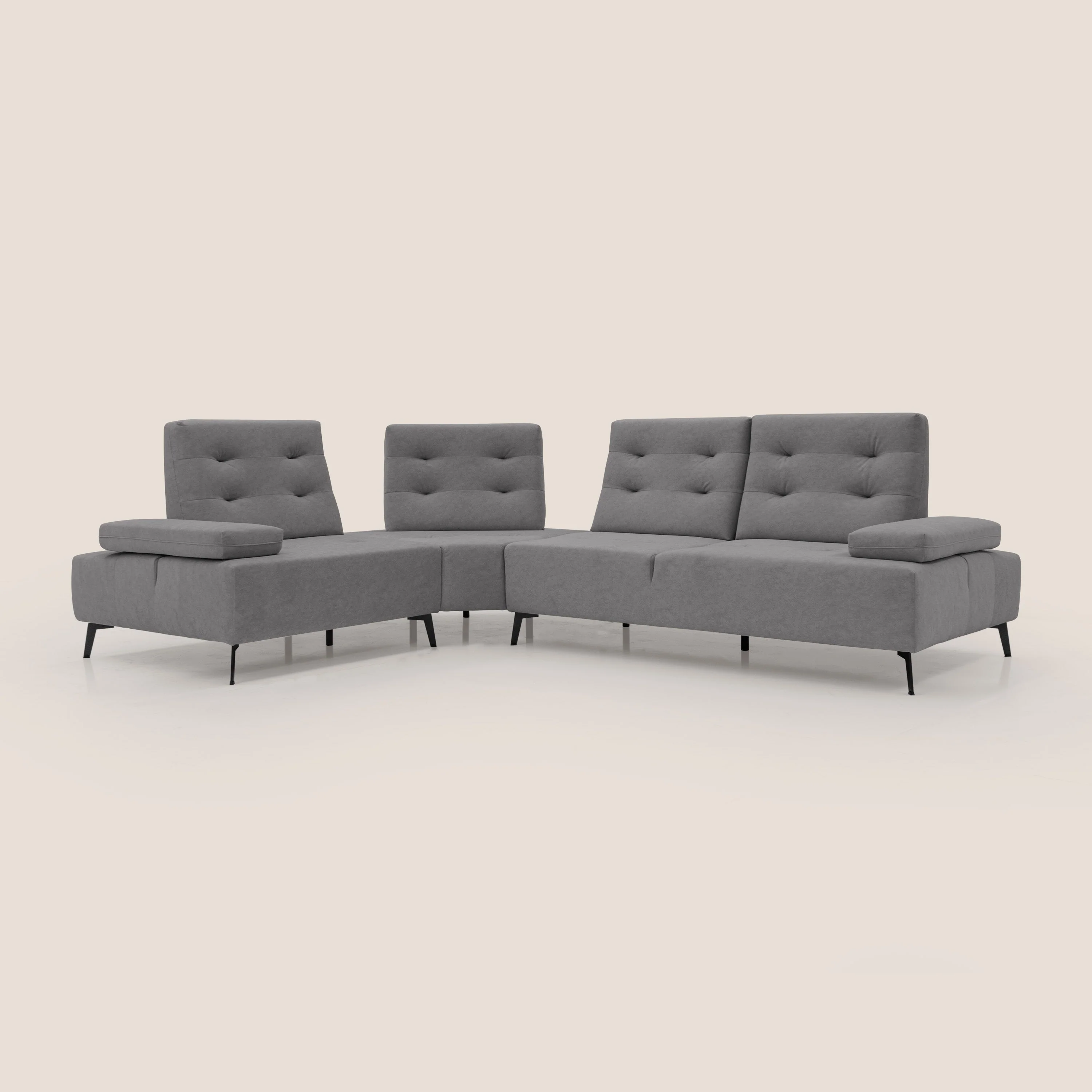 Lugano Canapé d'angle avec dossiers coulissants en velours doux T09 gris - Image 3