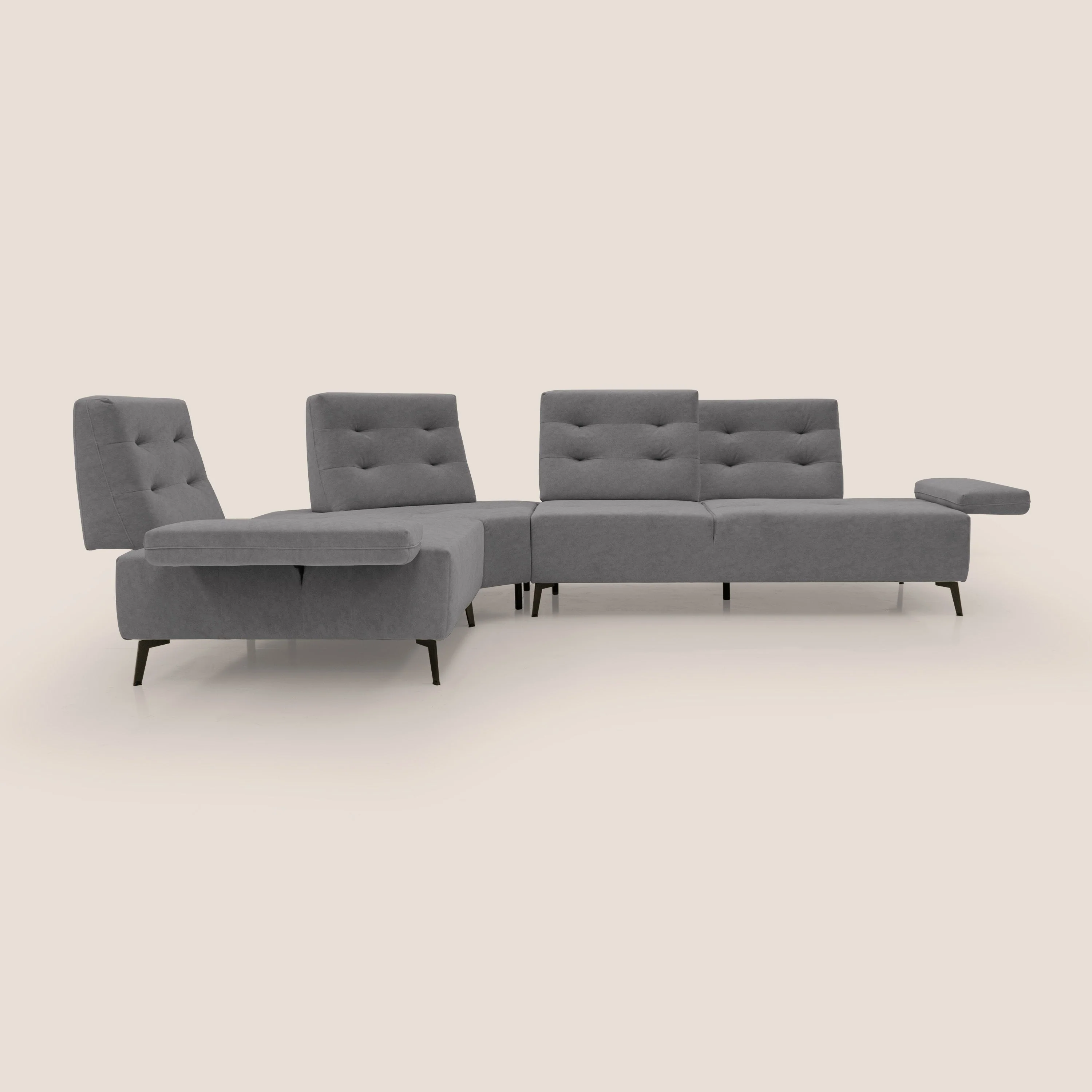 Lugano Canapé d'angle avec dossiers coulissants en velours doux T09 gris - Image 4