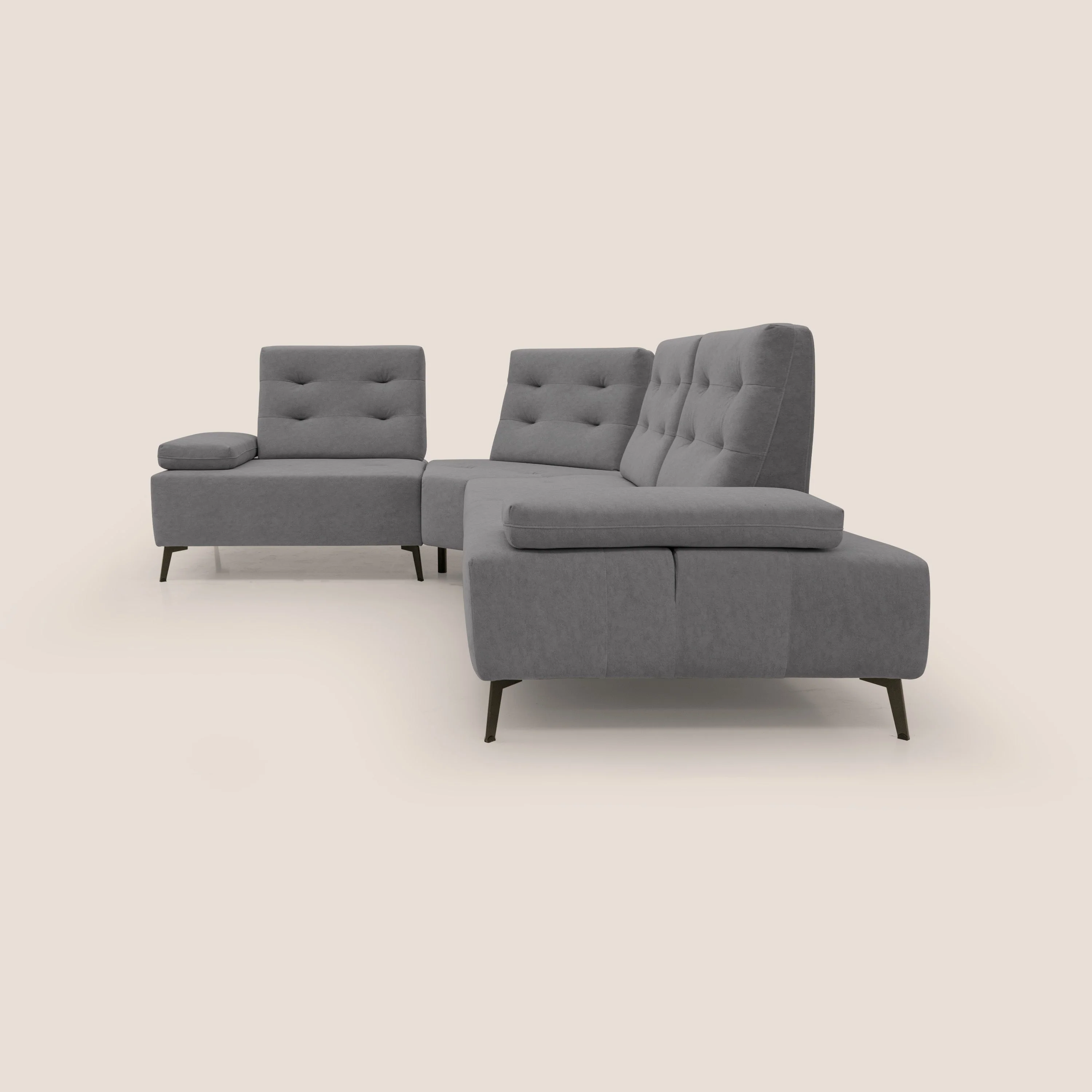 Lugano Canapé d'angle avec dossiers coulissants en velours doux T09 gris - Image 8