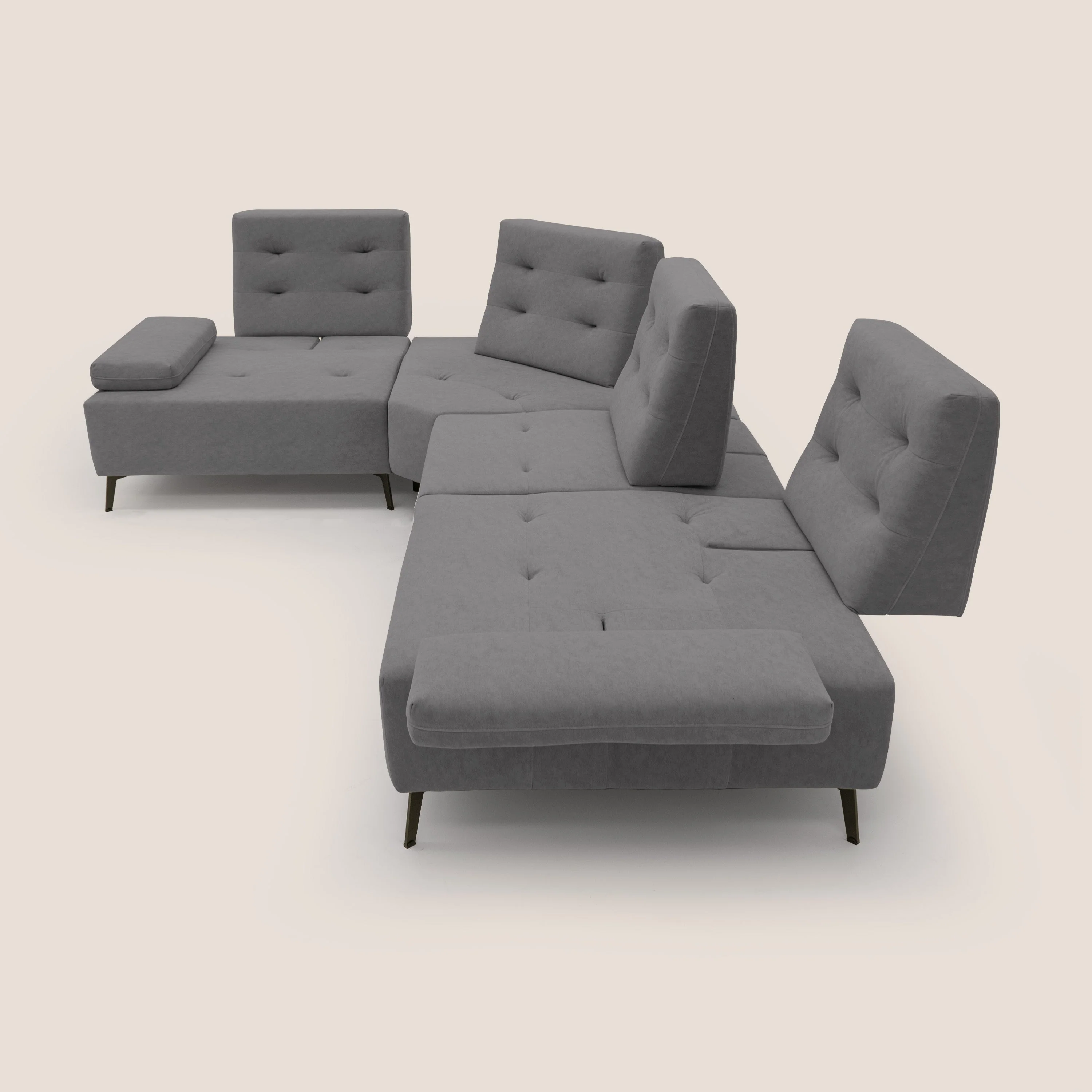 Lugano Canapé d'angle avec dossiers coulissants en velours doux T09 gris - Image 9