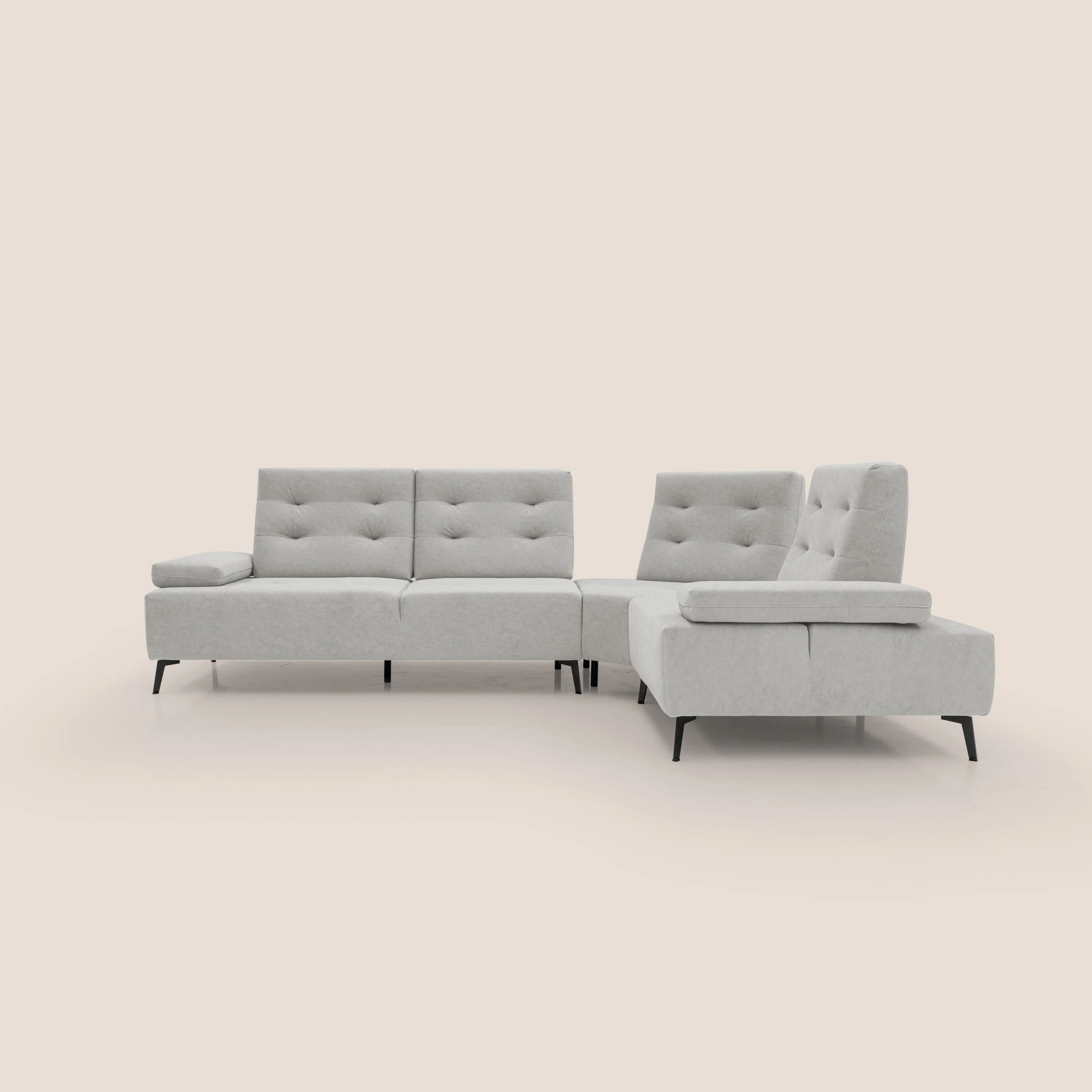 Lugano Canapé d'angle avec dossiers coulissants en velours doux T09 gris clair - Image 14