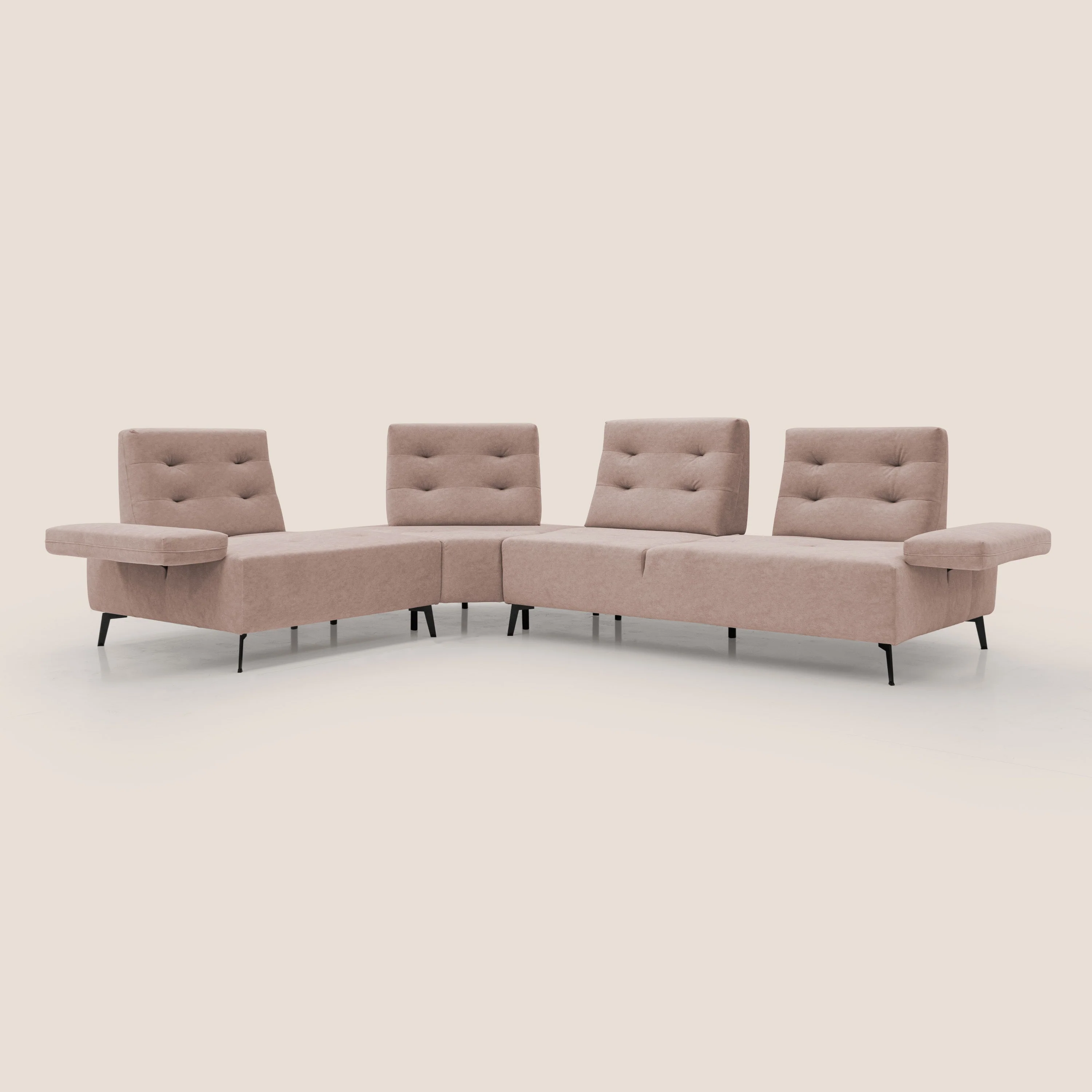 Lugano Canapé d'angle avec dossiers coulissants en velours doux T09 rose