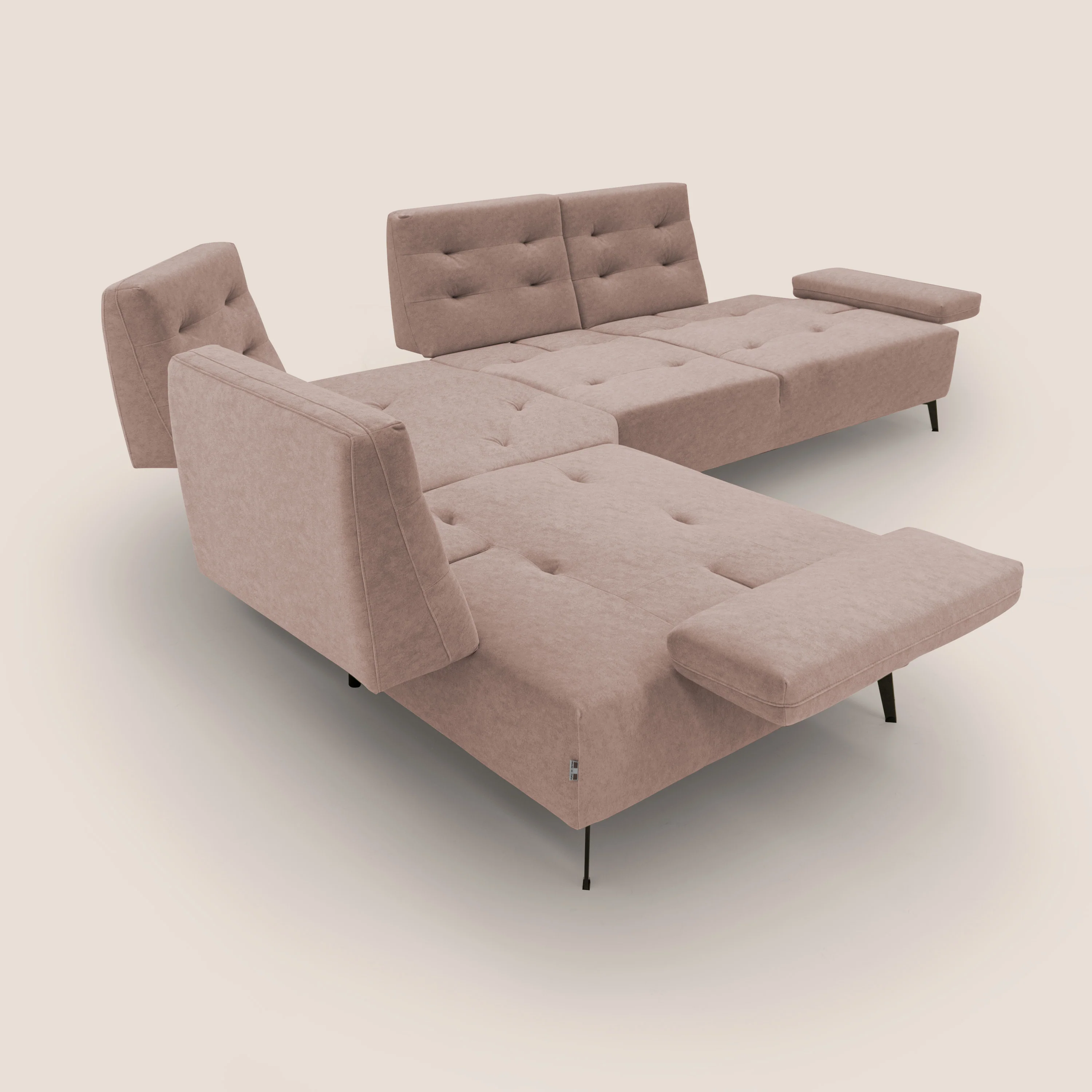 Lugano Canapé d'angle avec dossiers coulissants en velours doux T09 rose - Image 12