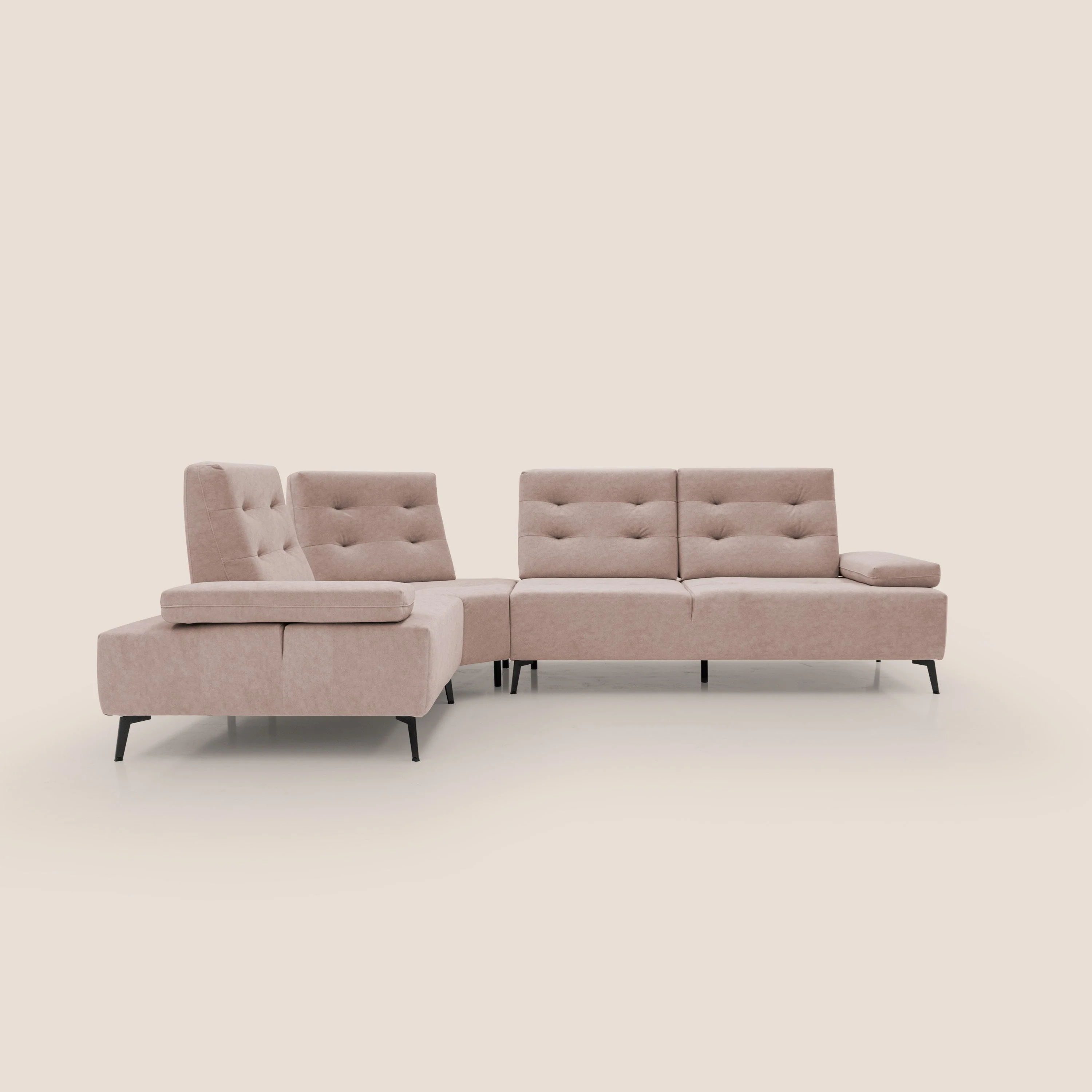 Lugano Canapé d'angle avec dossiers coulissants en velours doux T09 rose - Image 2