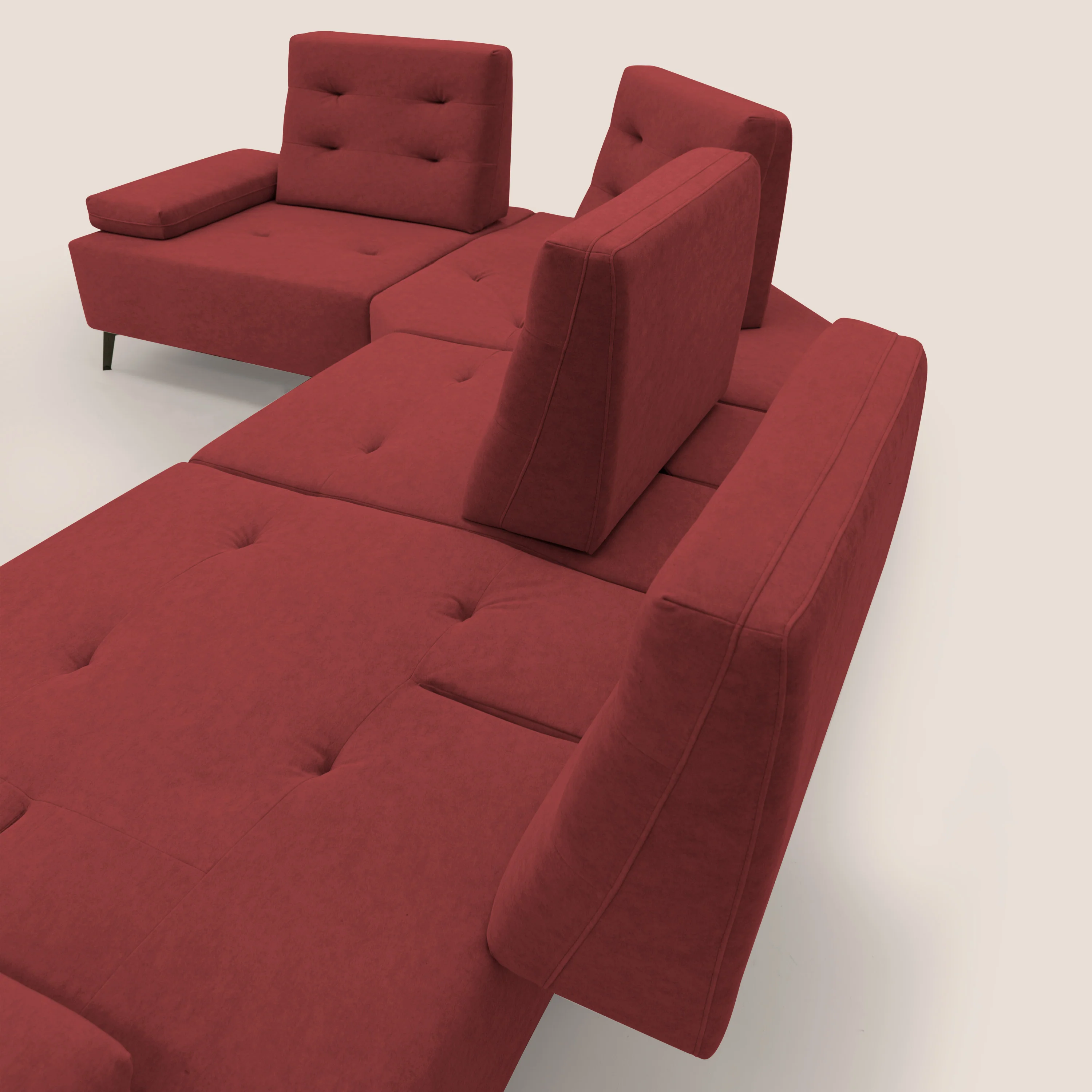 Lugano Canapé d'angle avec dossiers coulissants en velours doux T09 rouge - Image 11