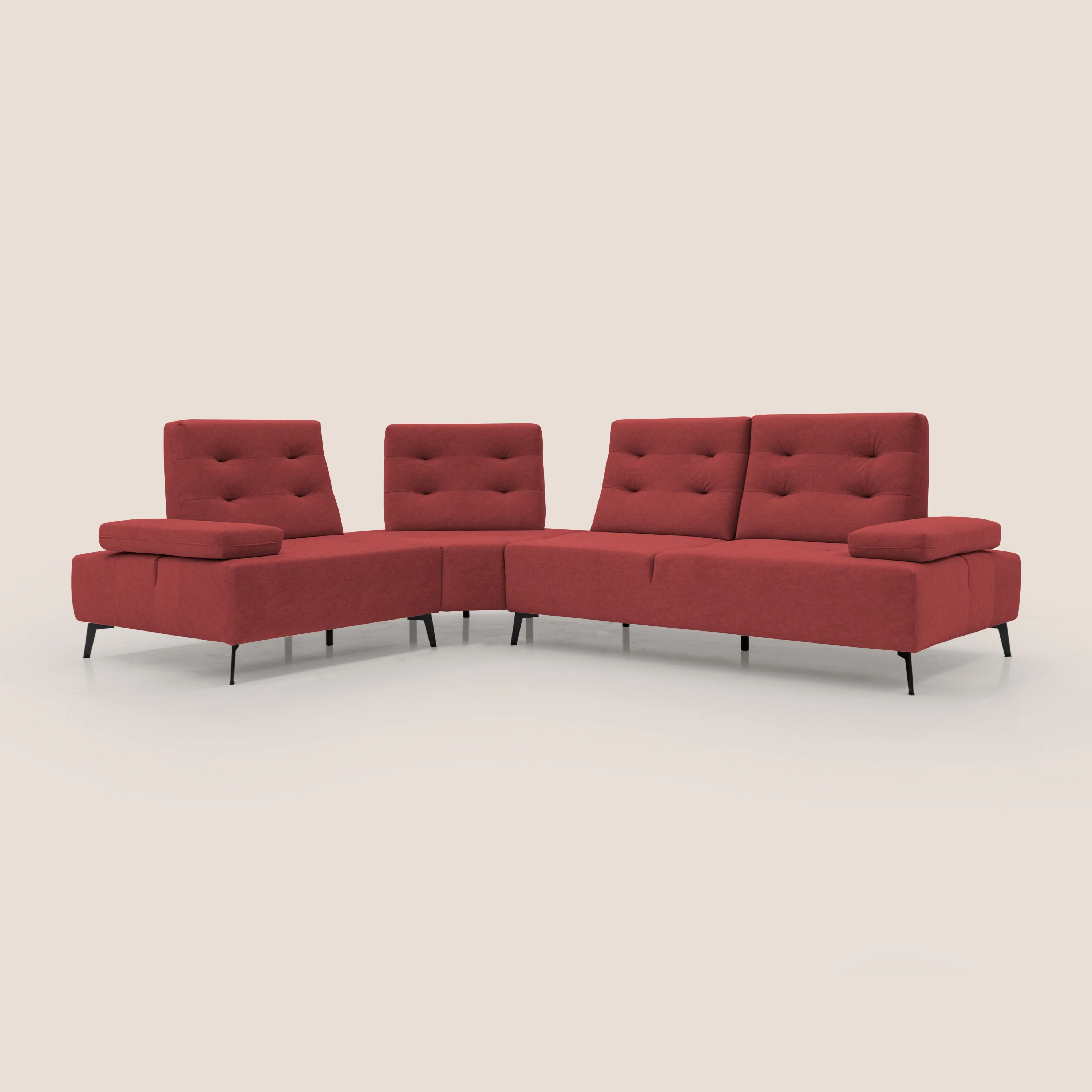 Lugano Canapé d'angle avec dossiers coulissants en velours doux T09 rouge - Image 3