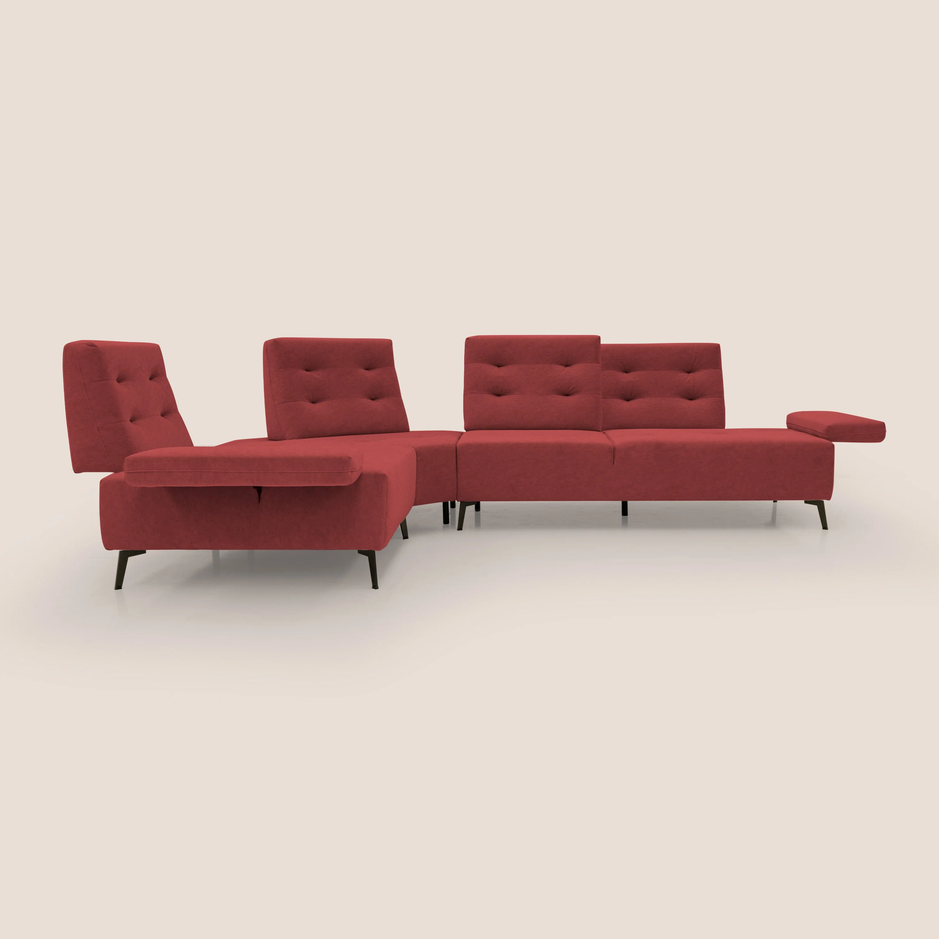 Lugano Canapé d'angle avec dossiers coulissants en velours doux T09 rouge - Image 4