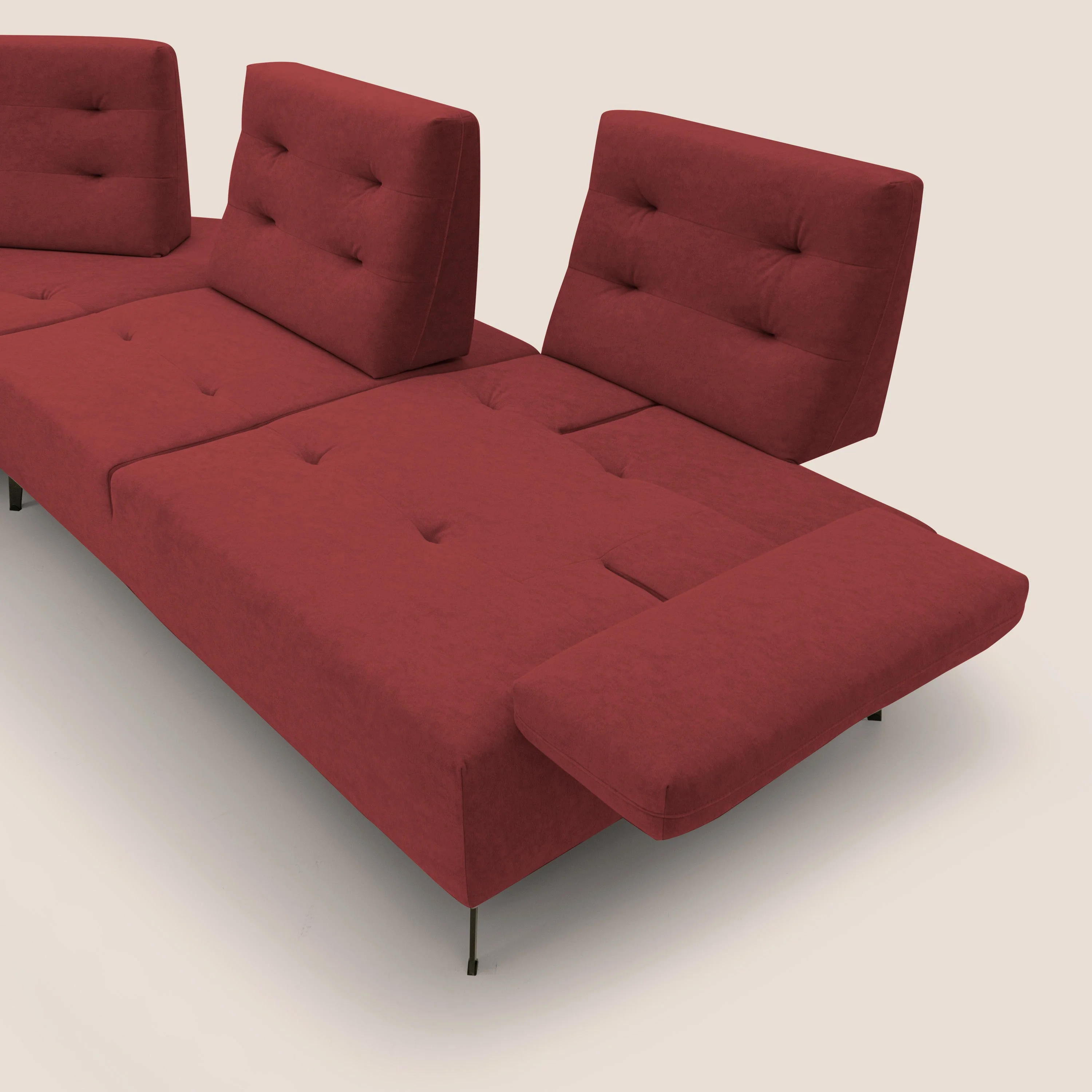 Lugano Canapé d'angle avec dossiers coulissants en velours doux T09 rouge - Image 6