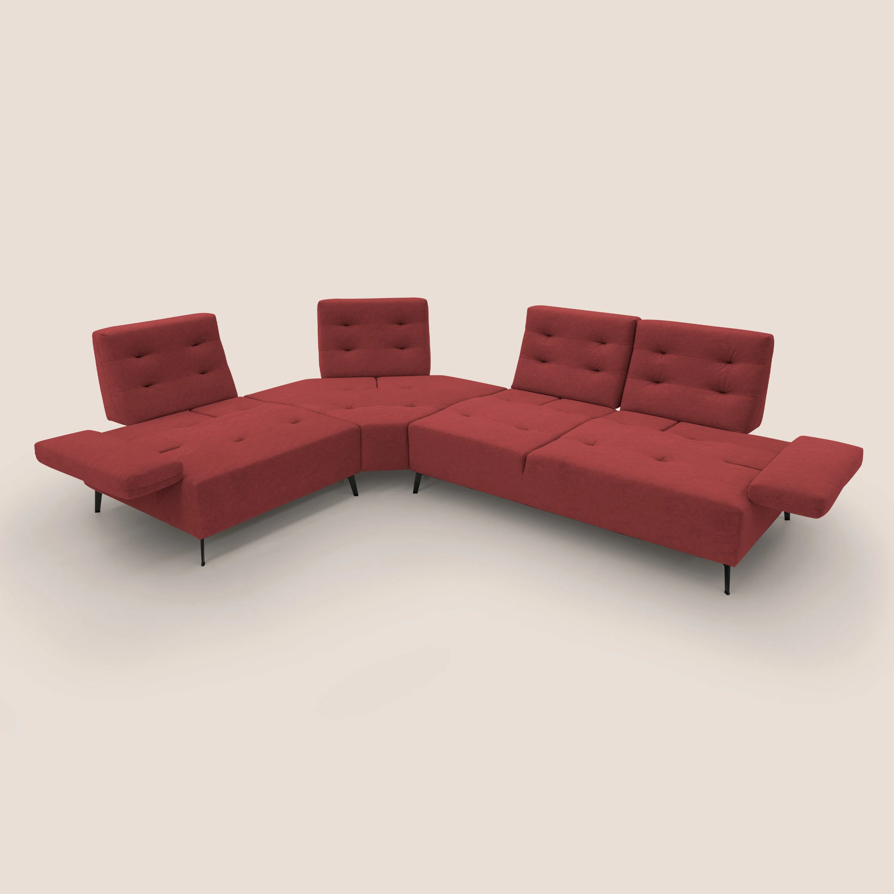 Lugano Canapé d'angle avec dossiers coulissants en velours doux T09 rouge - Image 7