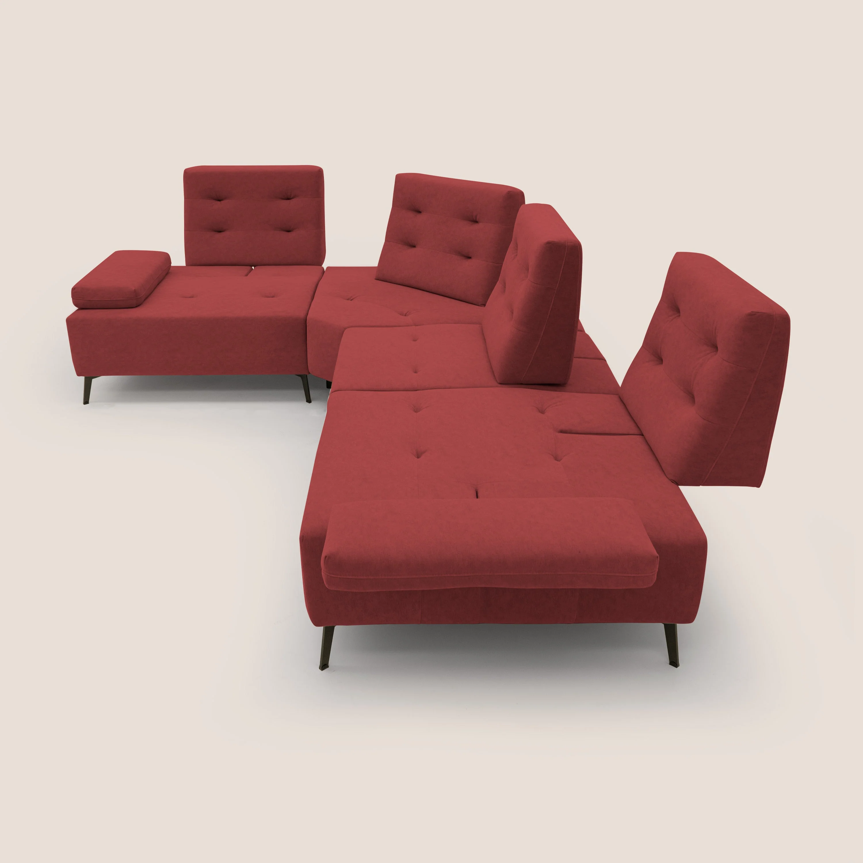 Lugano Canapé d'angle avec dossiers coulissants en velours doux T09 rouge - Image 9