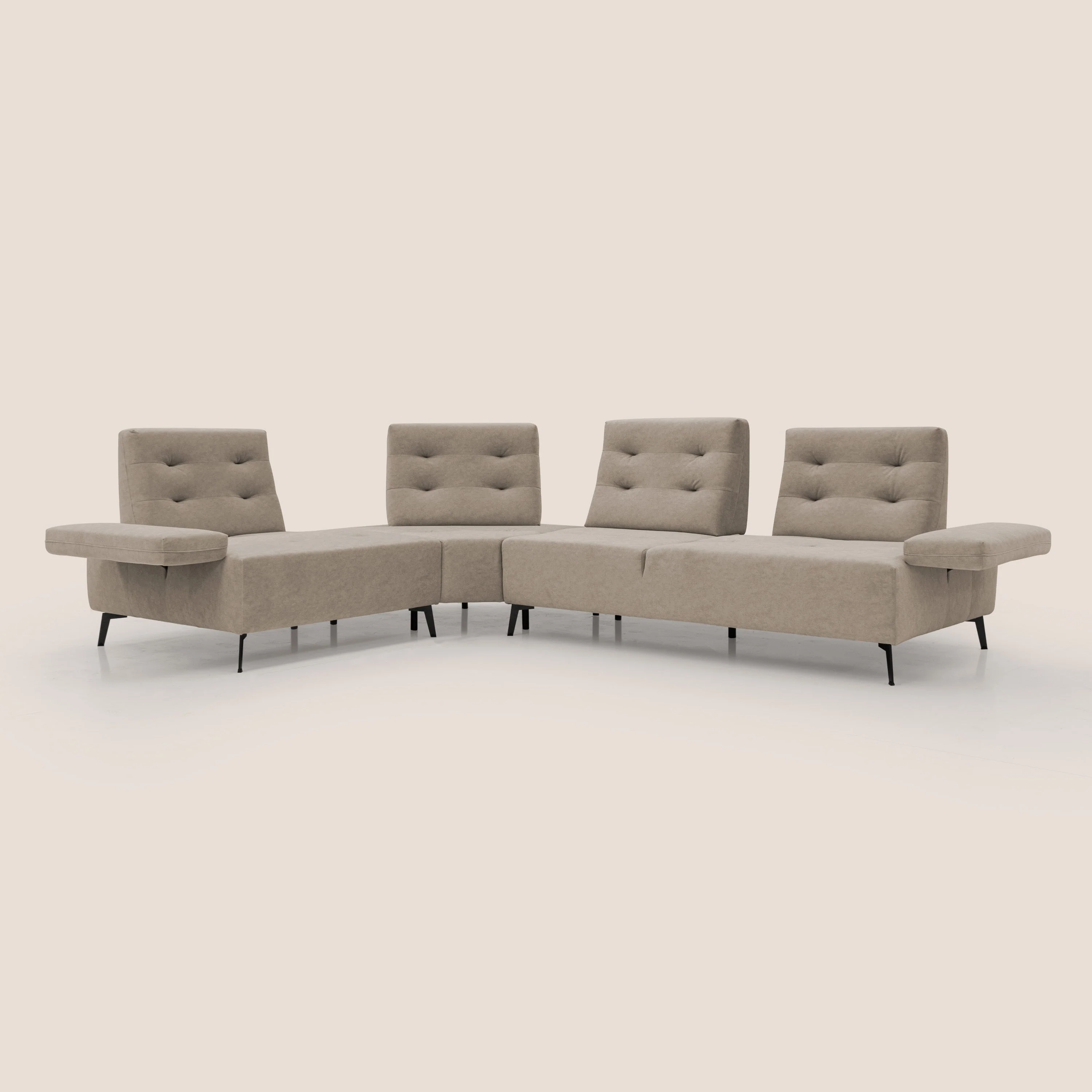 Lugano Canapé d'angle avec dossiers coulissants en velours doux T09 Taupe tortora