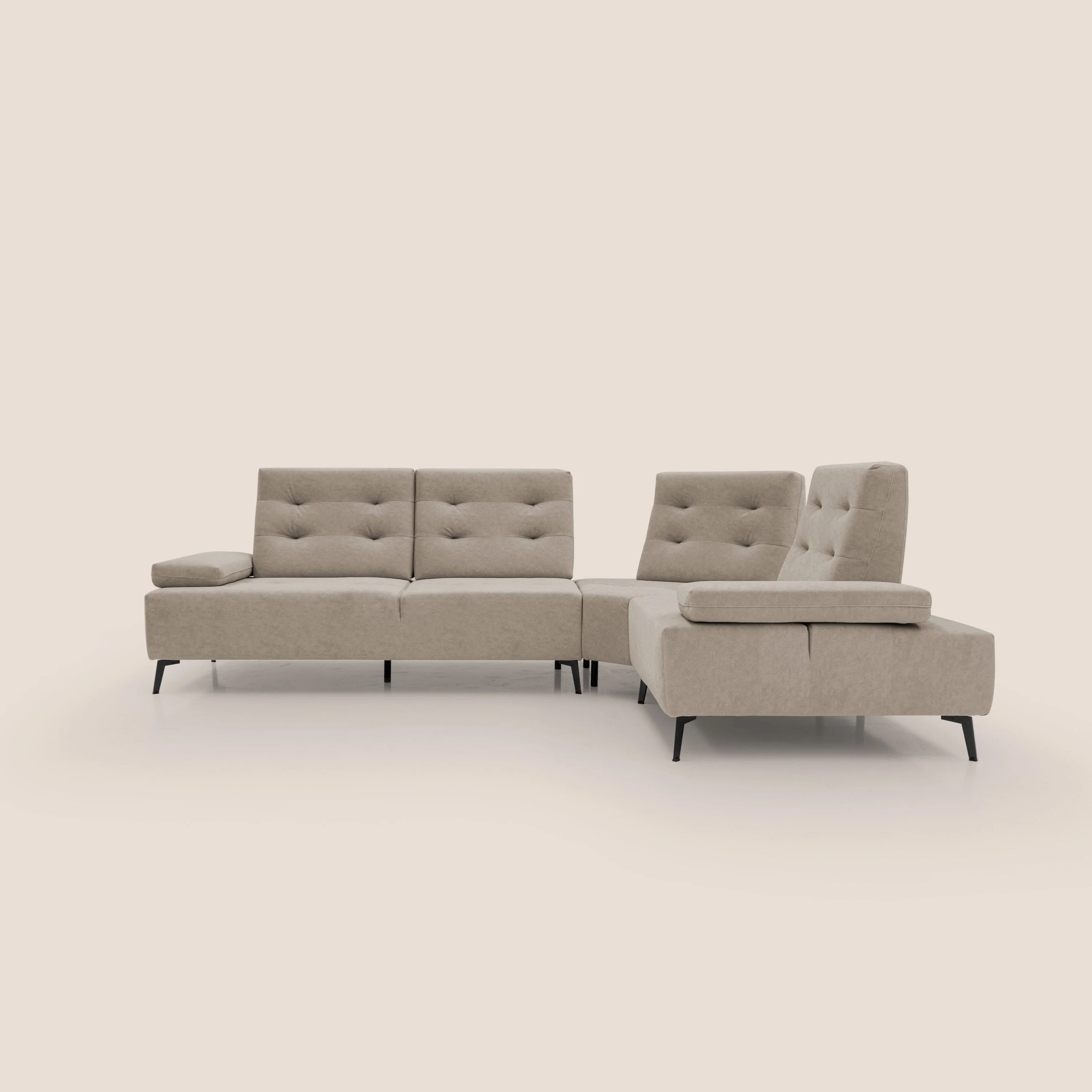 Lugano Canapé d'angle avec dossiers coulissants en velours doux T09 Taupe tortora - Image 14