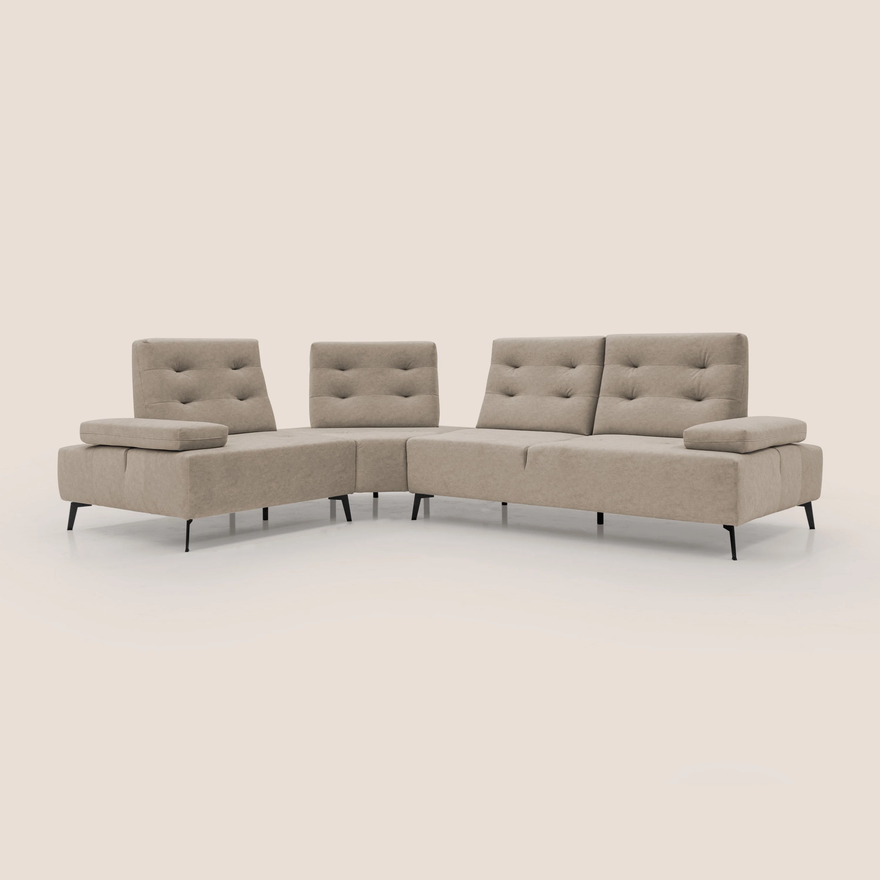 Lugano Canapé d'angle avec dossiers coulissants en velours doux T09 Taupe tortora - Image 3