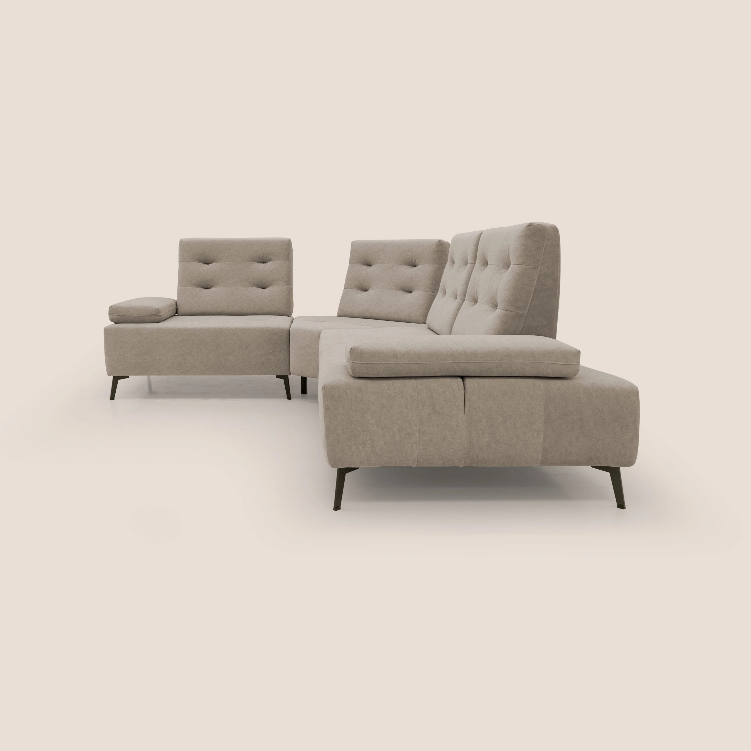 Lugano Canapé d'angle avec dossiers coulissants en velours doux T09 Taupe tortora - Image 8