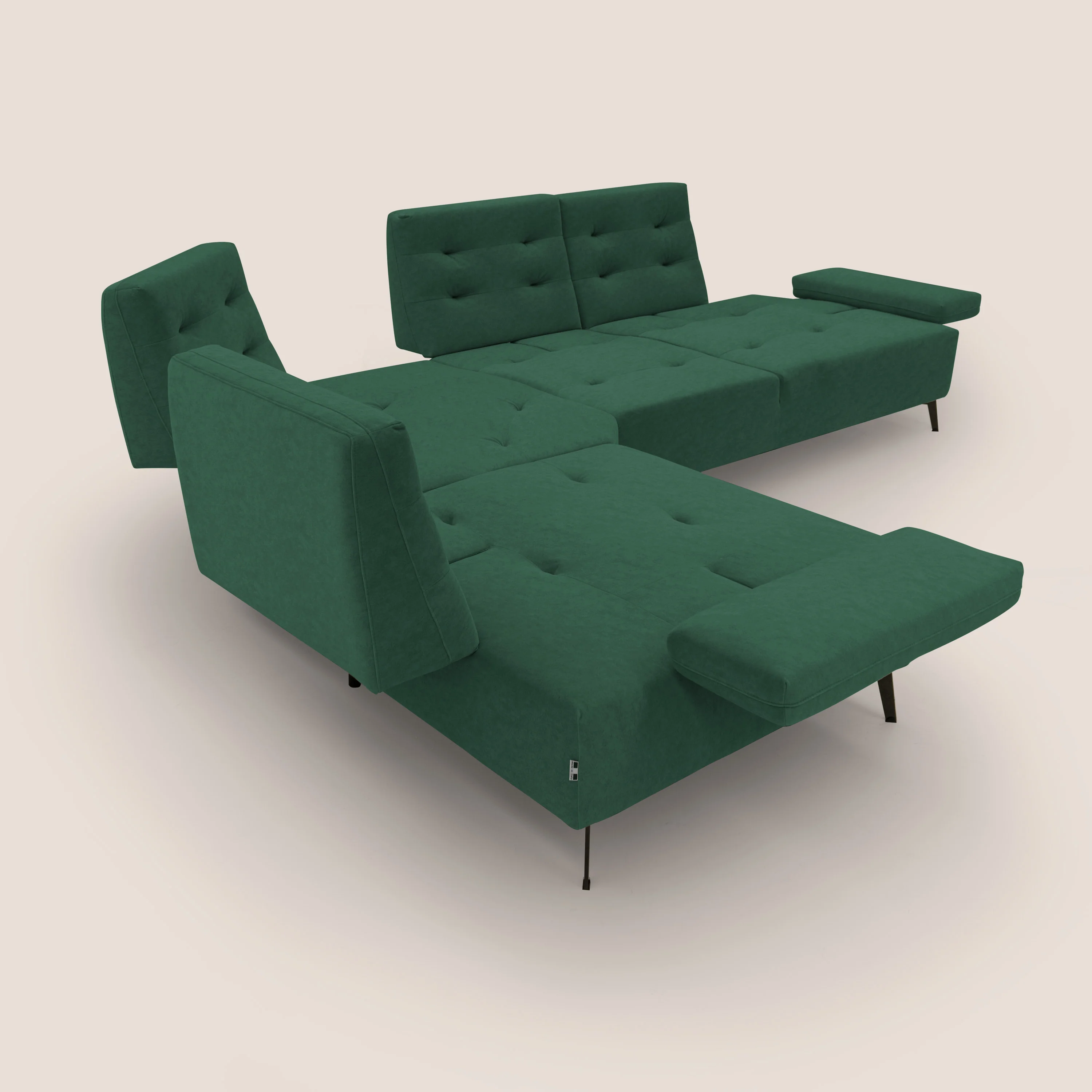Lugano Canapé d'angle avec dossiers coulissants en velours doux T09 vert - Image 12