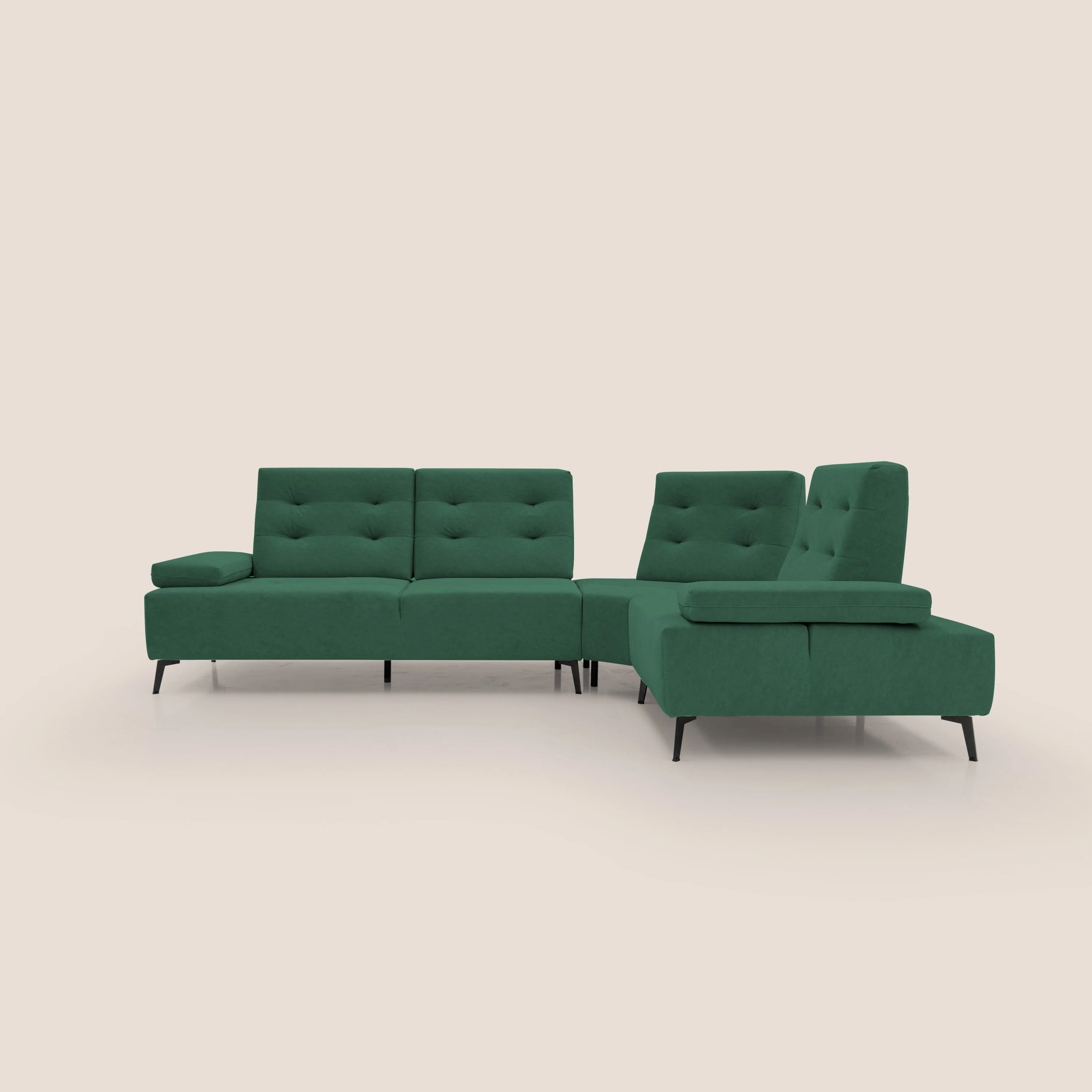 Lugano Canapé d'angle avec dossiers coulissants en velours doux T09 vert - Image 14