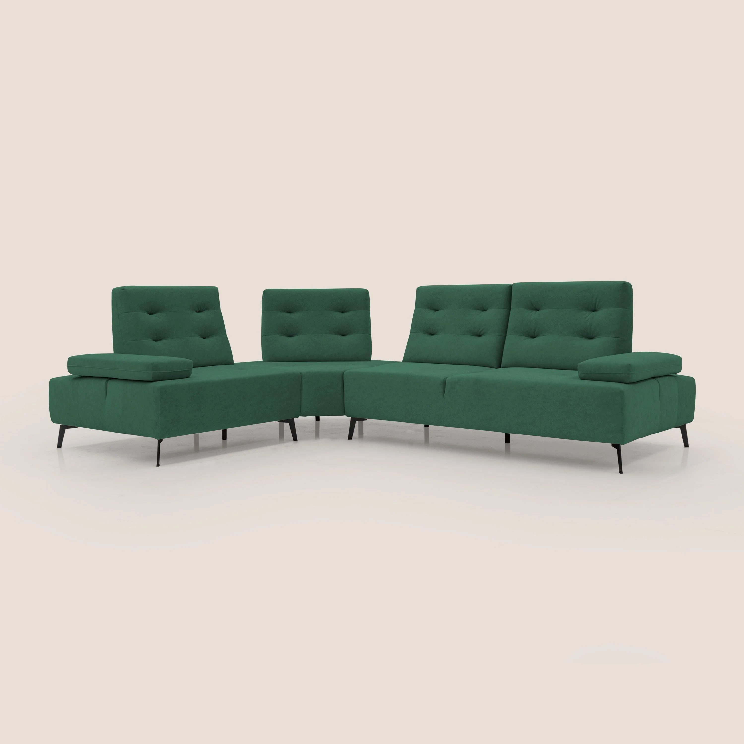 Lugano Canapé d'angle avec dossiers coulissants en velours doux T09 vert - Image 3