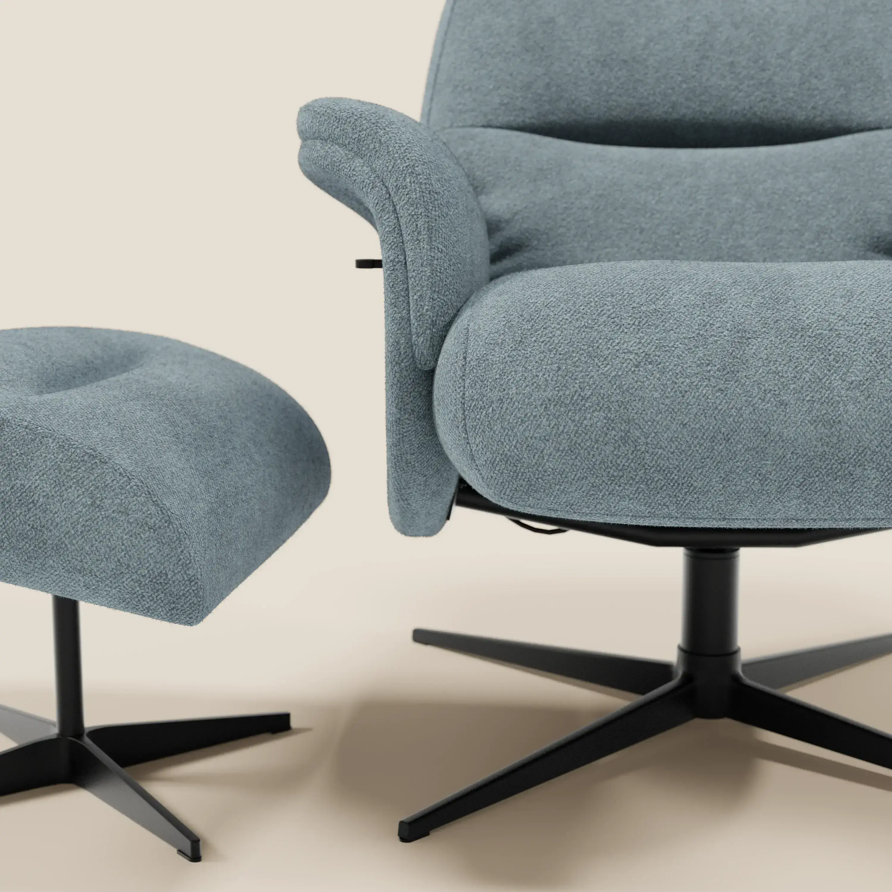 Lunor Fauteuil relax avec pouf en tissu bouclé imperméable T07 - Image 8