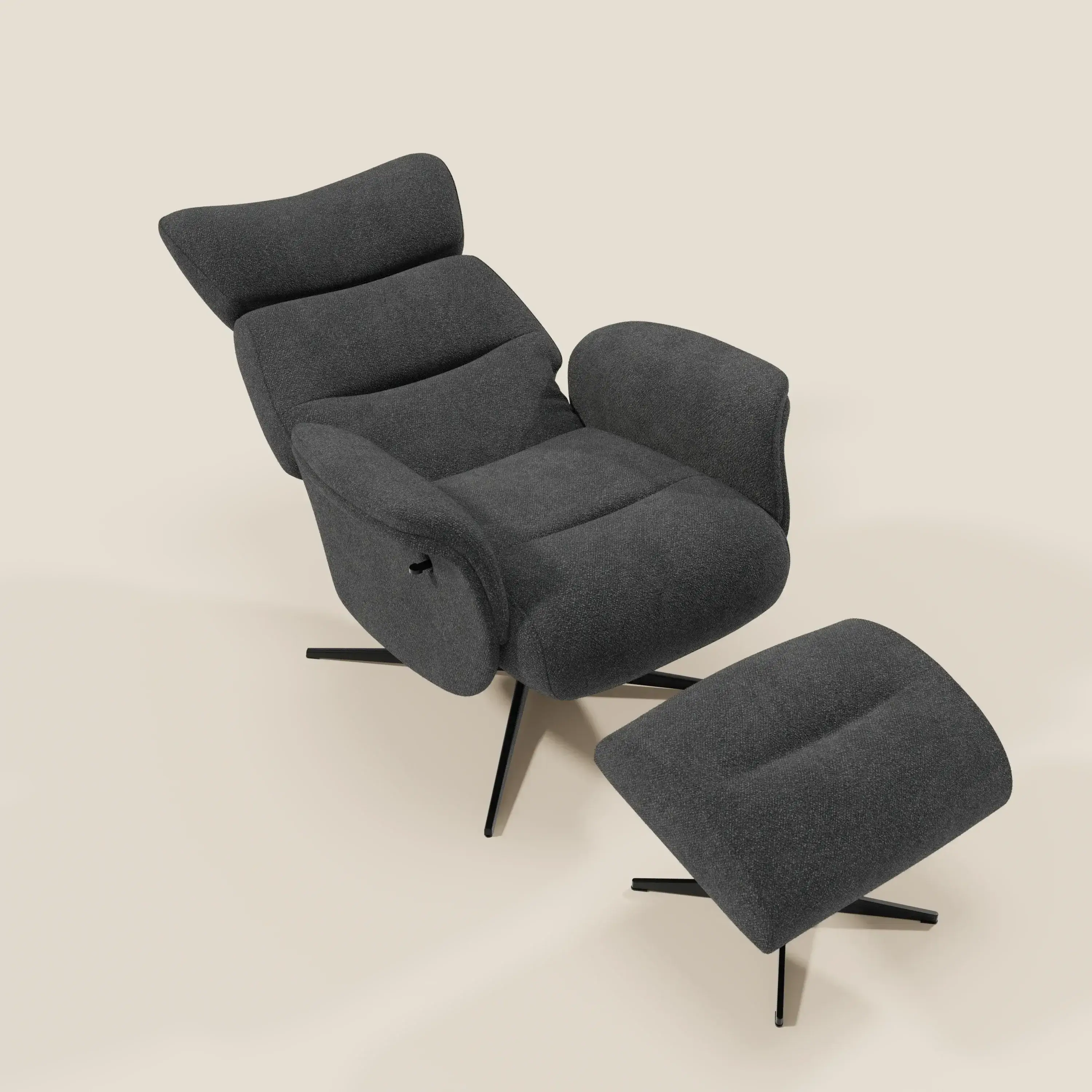 Lunor Fauteuil relax avec pouf en tissu bouclé imperméable T07 anthracite - Image 10