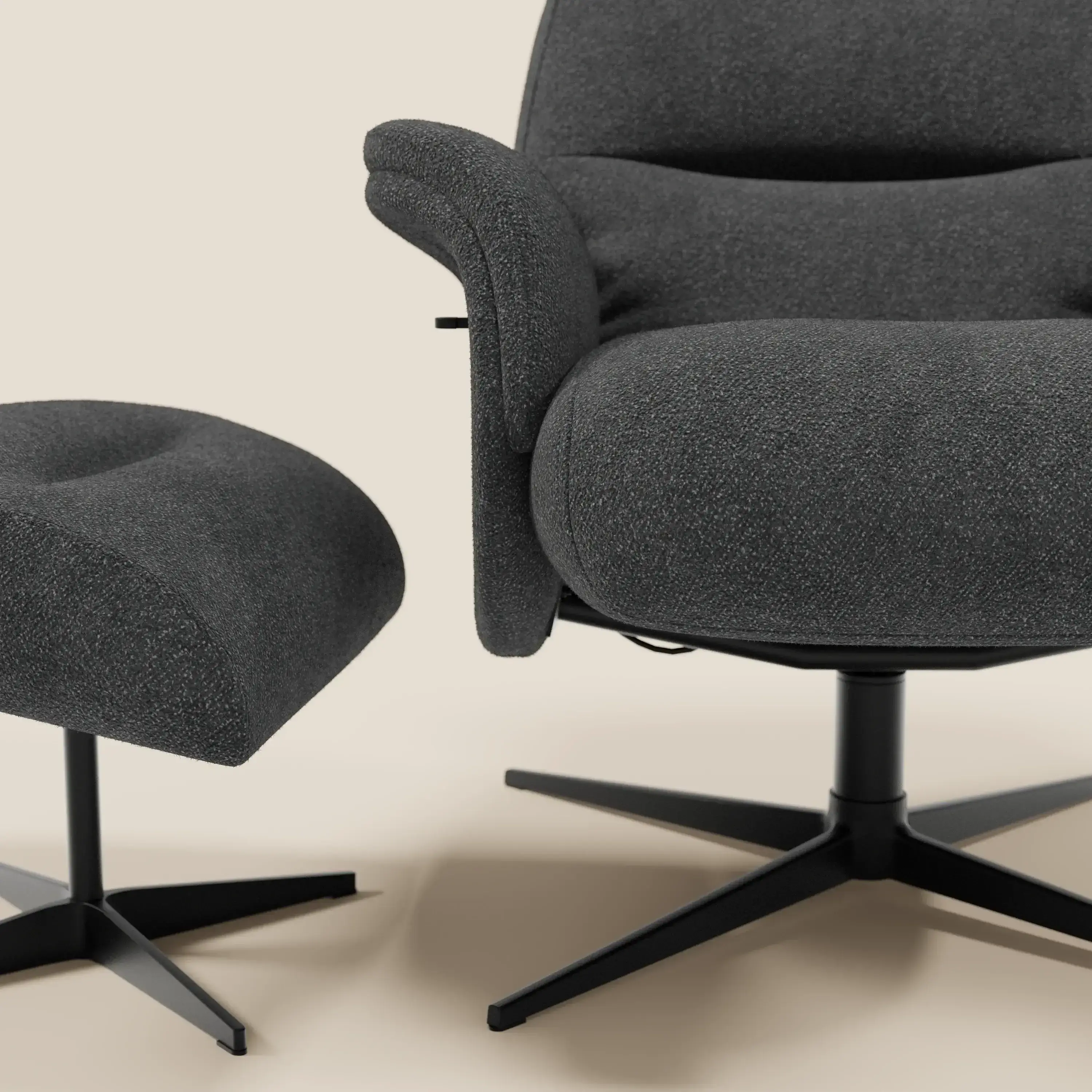 Lunor Fauteuil relax avec pouf en tissu bouclé imperméable T07 anthracite - Image 8