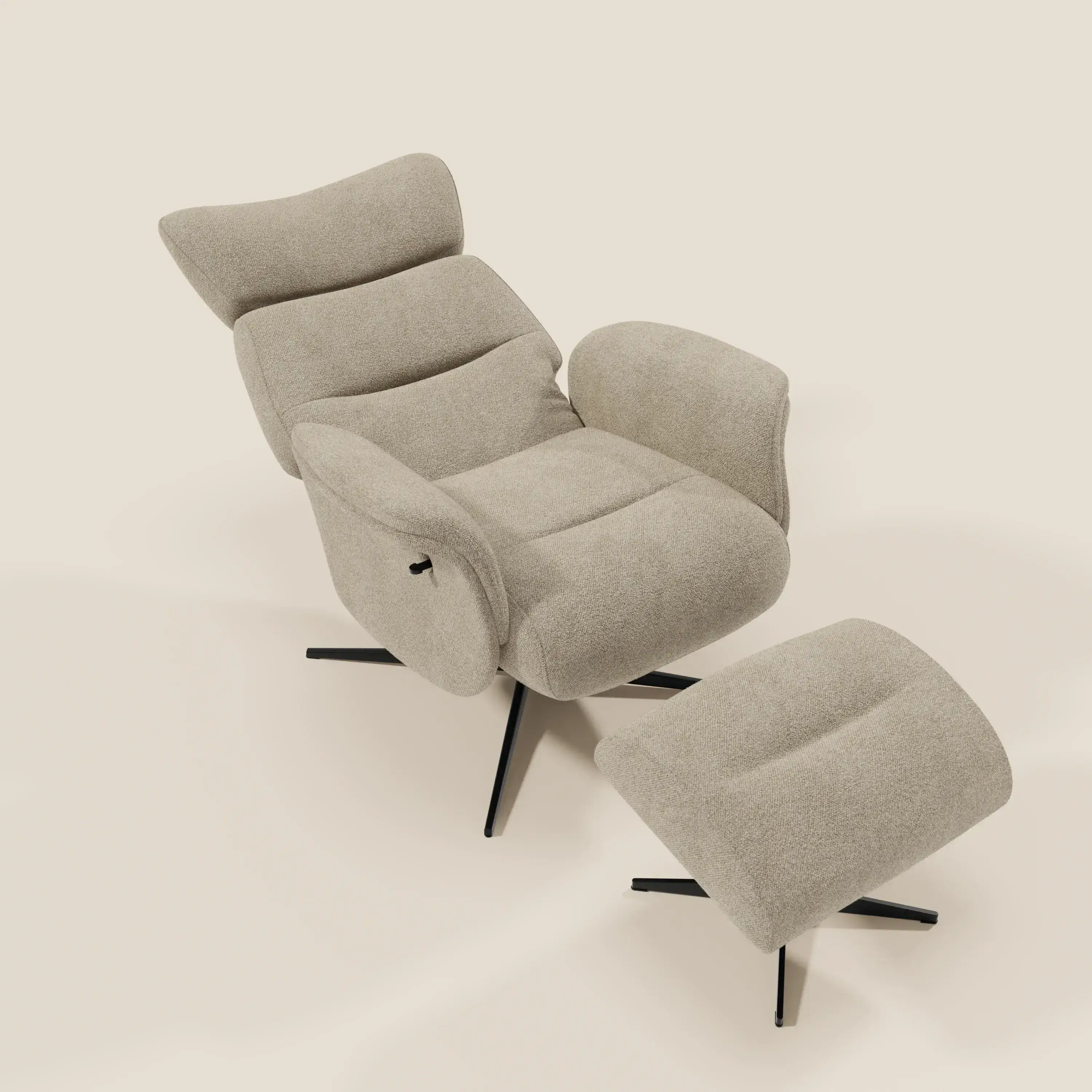 Lunor Fauteuil relax avec pouf en tissu bouclé imperméable T07 beige - Image 10
