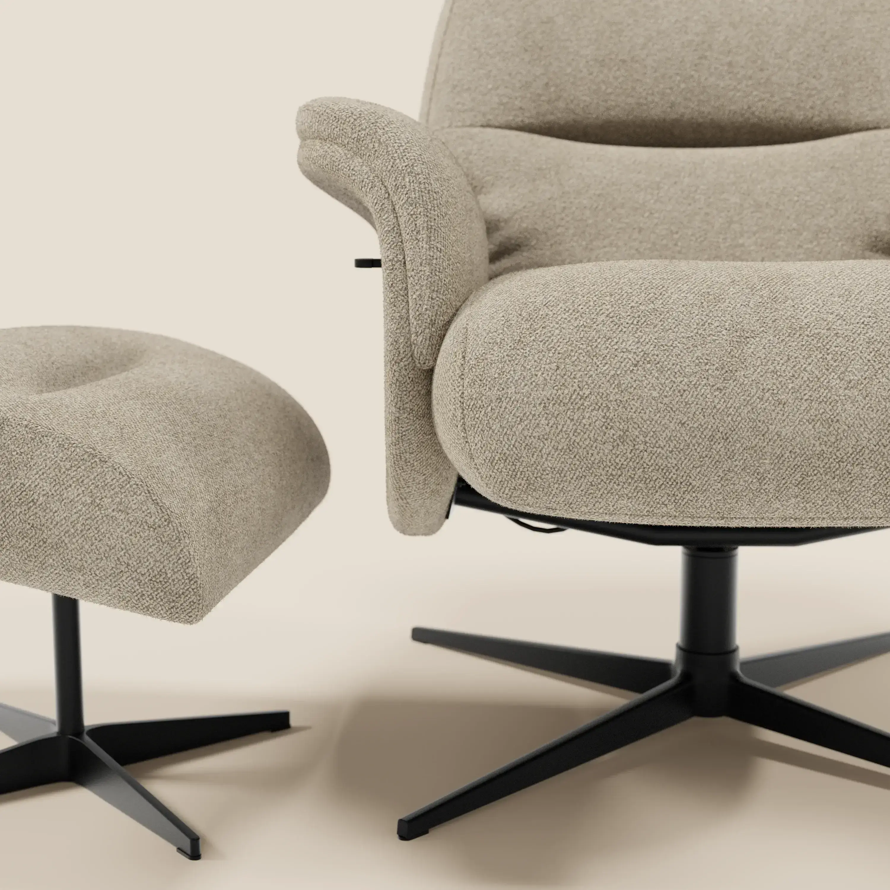 Lunor Fauteuil relax avec pouf en tissu bouclé imperméable T07 beige - Image 8