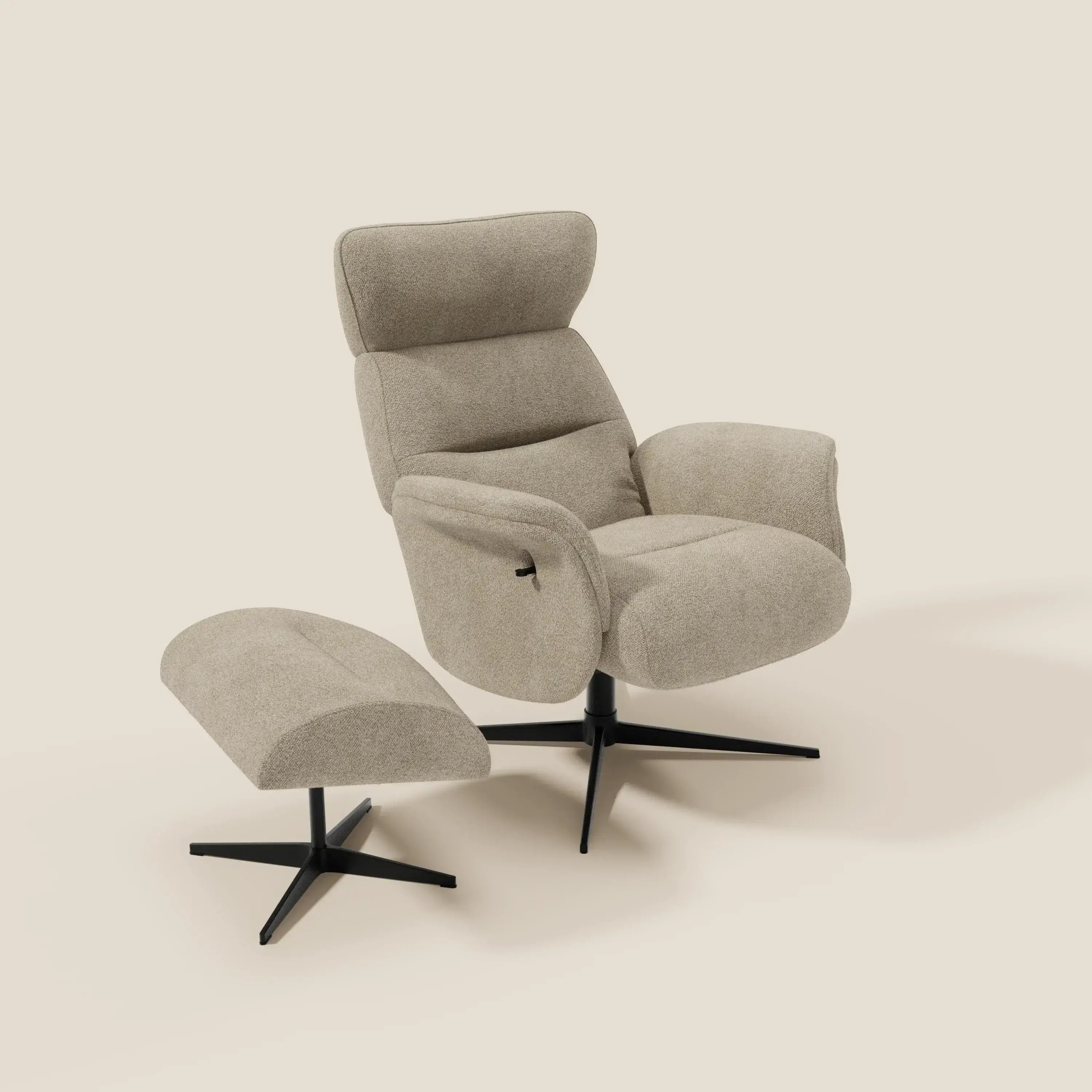 Lunor Fauteuil relax avec pouf en tissu bouclé imperméable T07 beige - Image 9