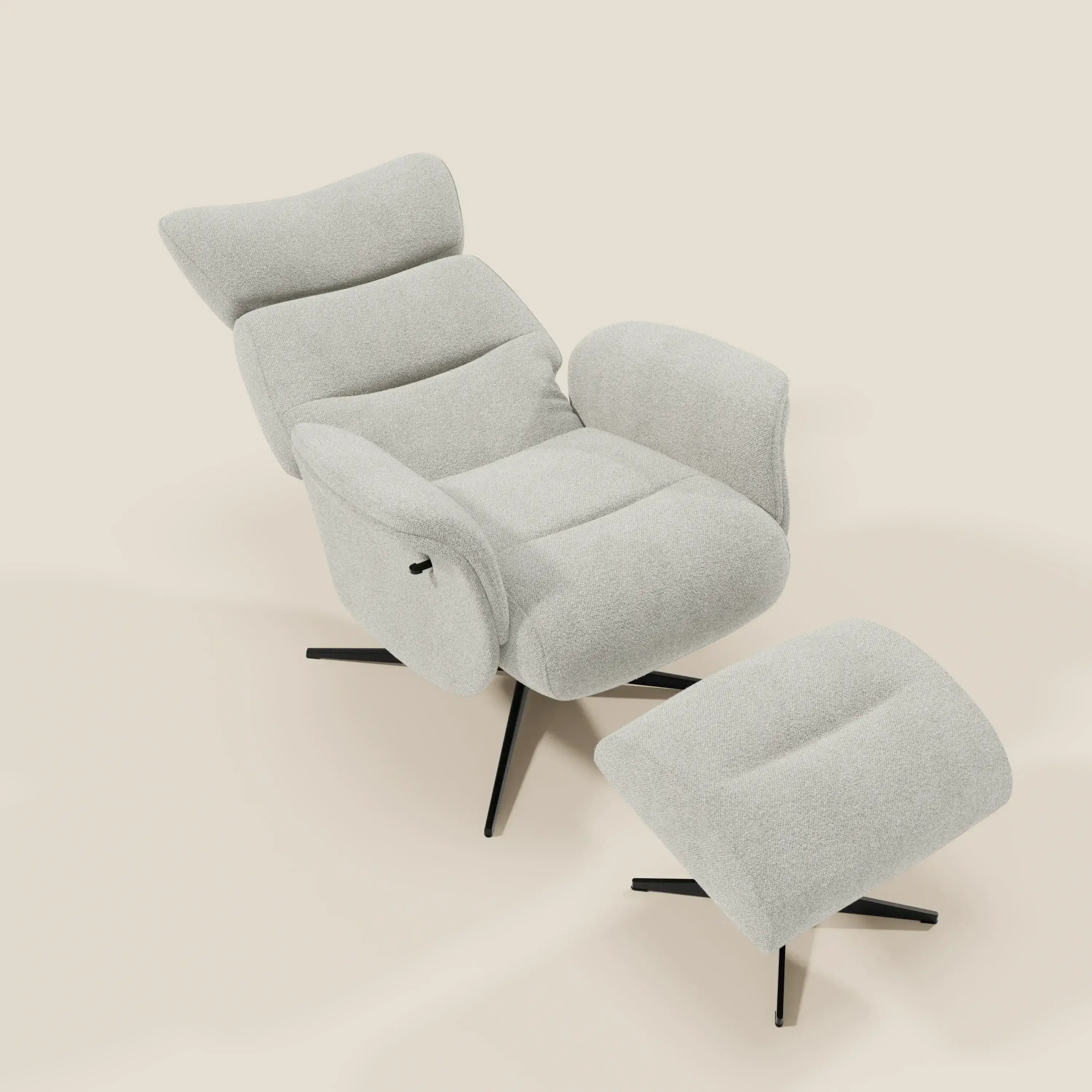 Lunor Fauteuil relax avec pouf en tissu bouclé imperméable T07 blanc - Image 10