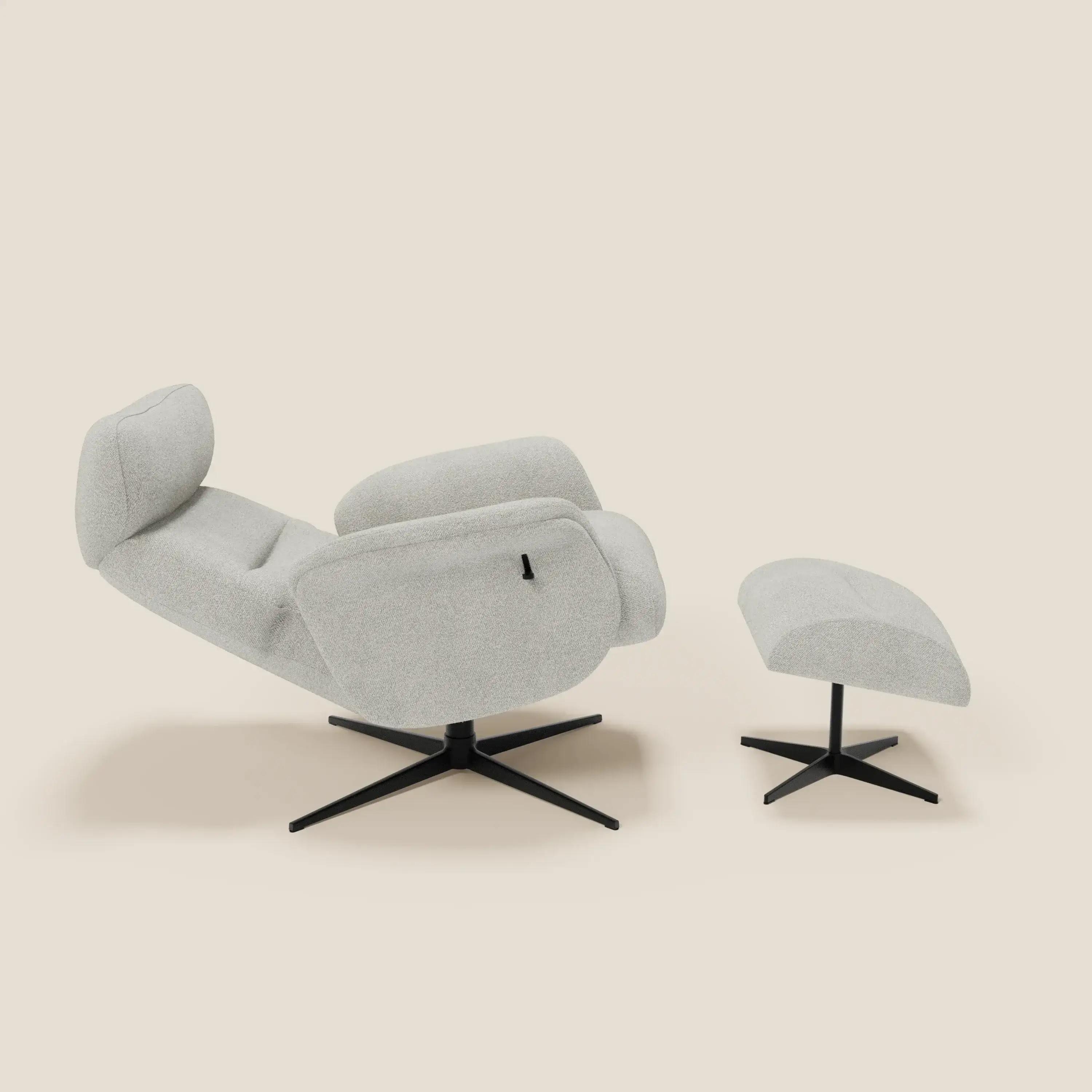 Lunor Fauteuil relax avec pouf en tissu bouclé imperméable T07 blanc - Image 2